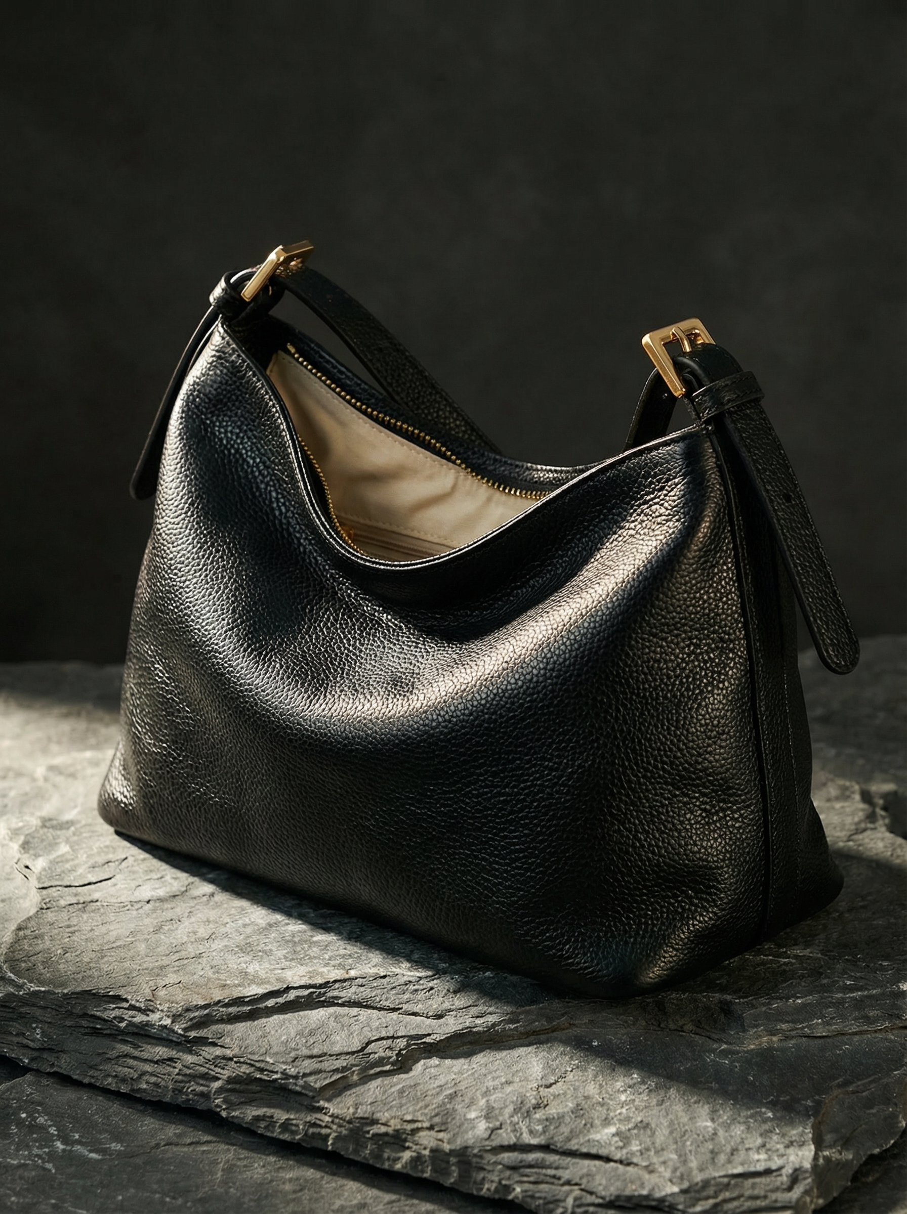 Alessa Black Leather Shoulder Bag