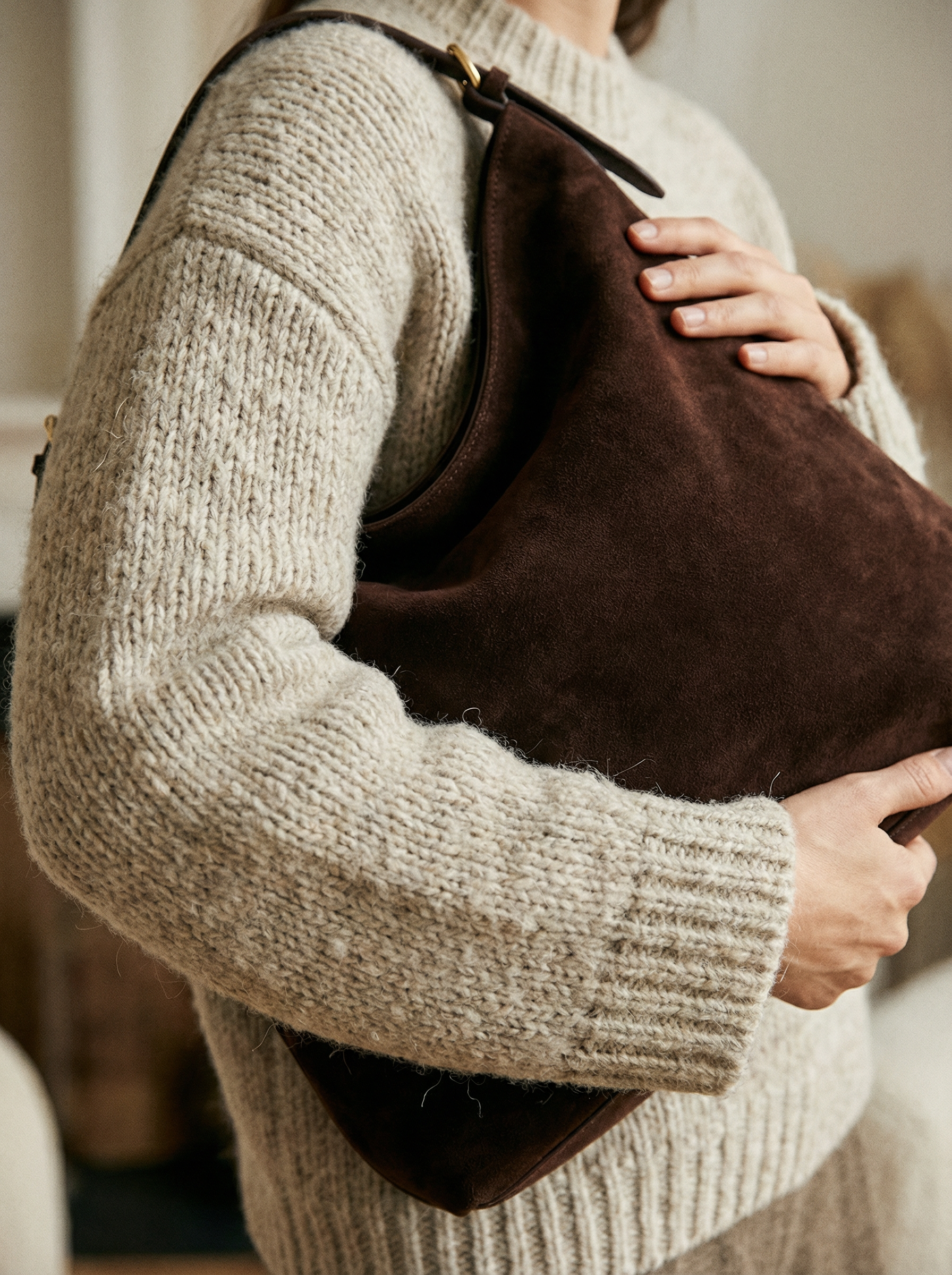 Veluna Dark Chocolate Suede Hobo Bag