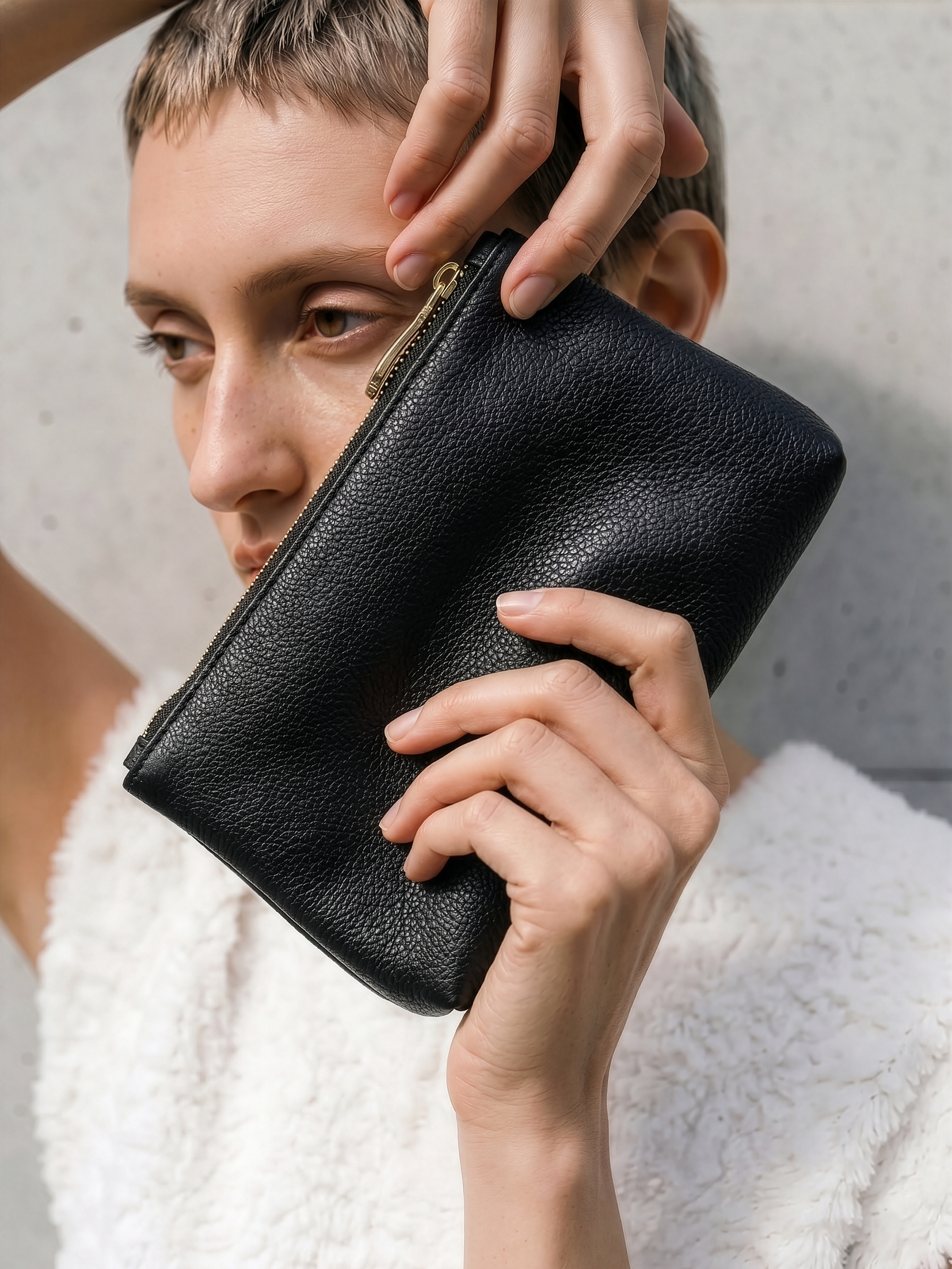 Alba Black Slouchy Leather Tote with Pouch