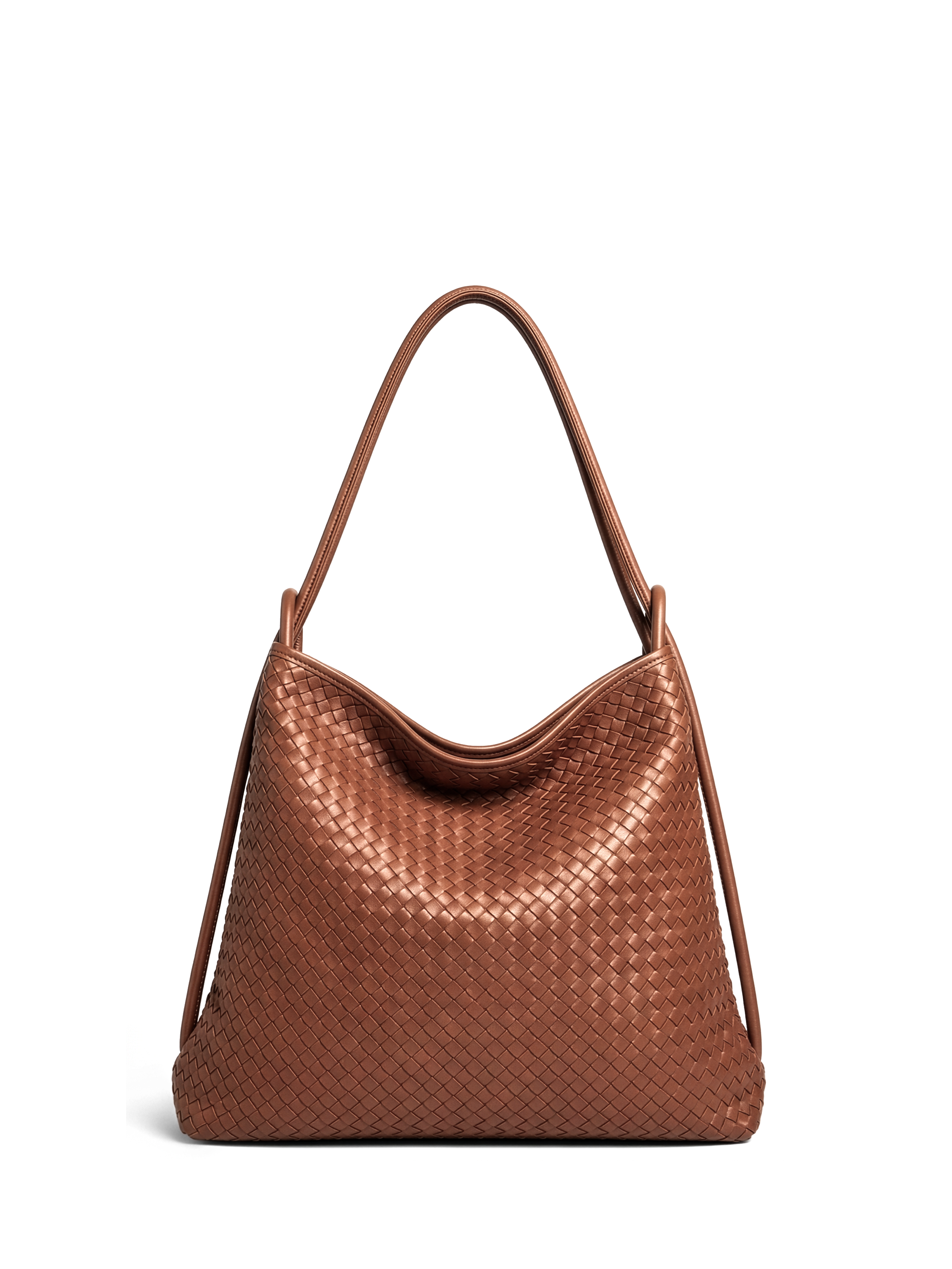 Versa Large Caramel Woven Convertible Leather Tote