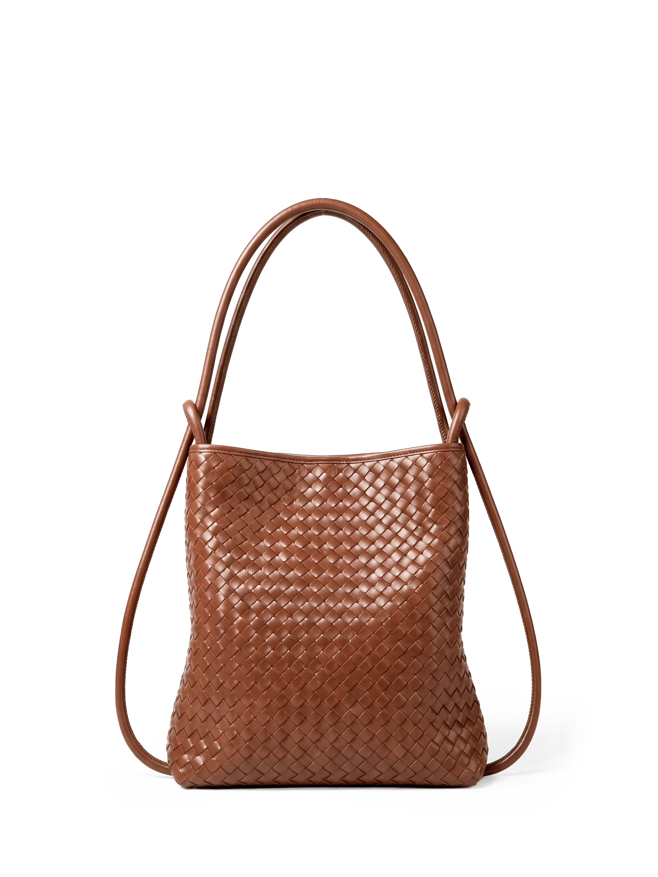 Mini Versa Caramel Woven Convertible Leather Tote