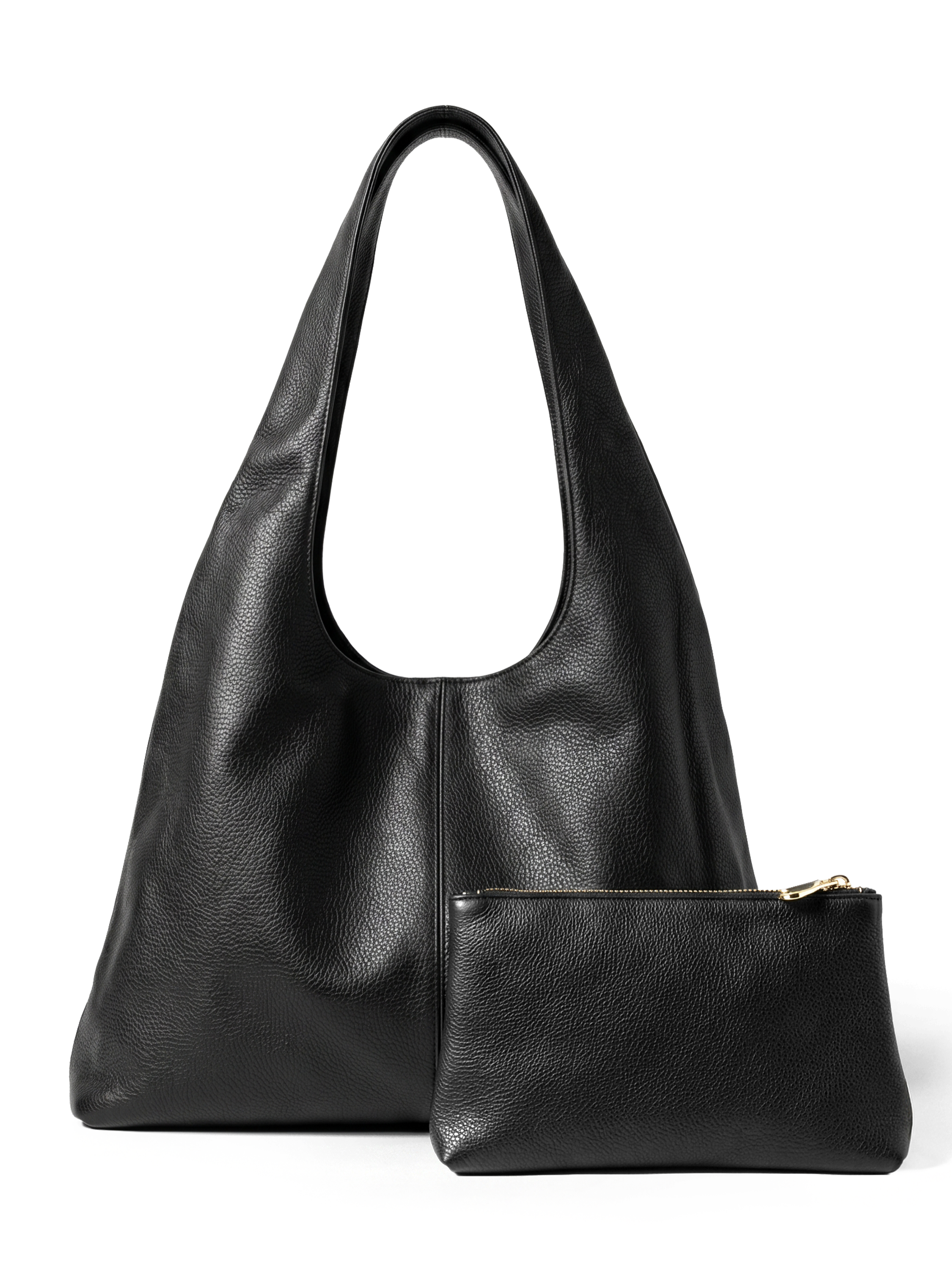 Alba Black Slouchy Leather Tote with Pouch