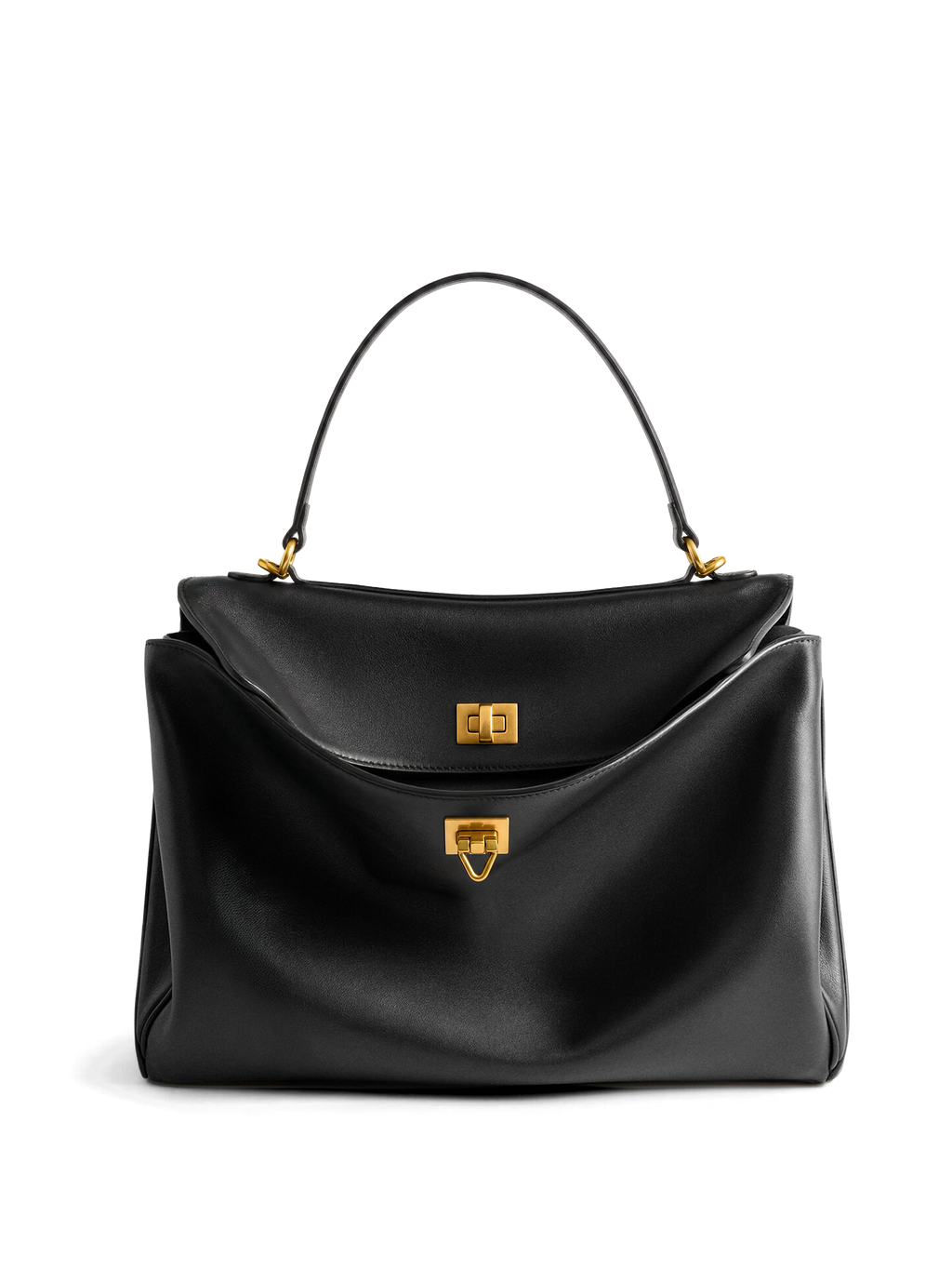 Soluta Black Leather Top Handle Bag