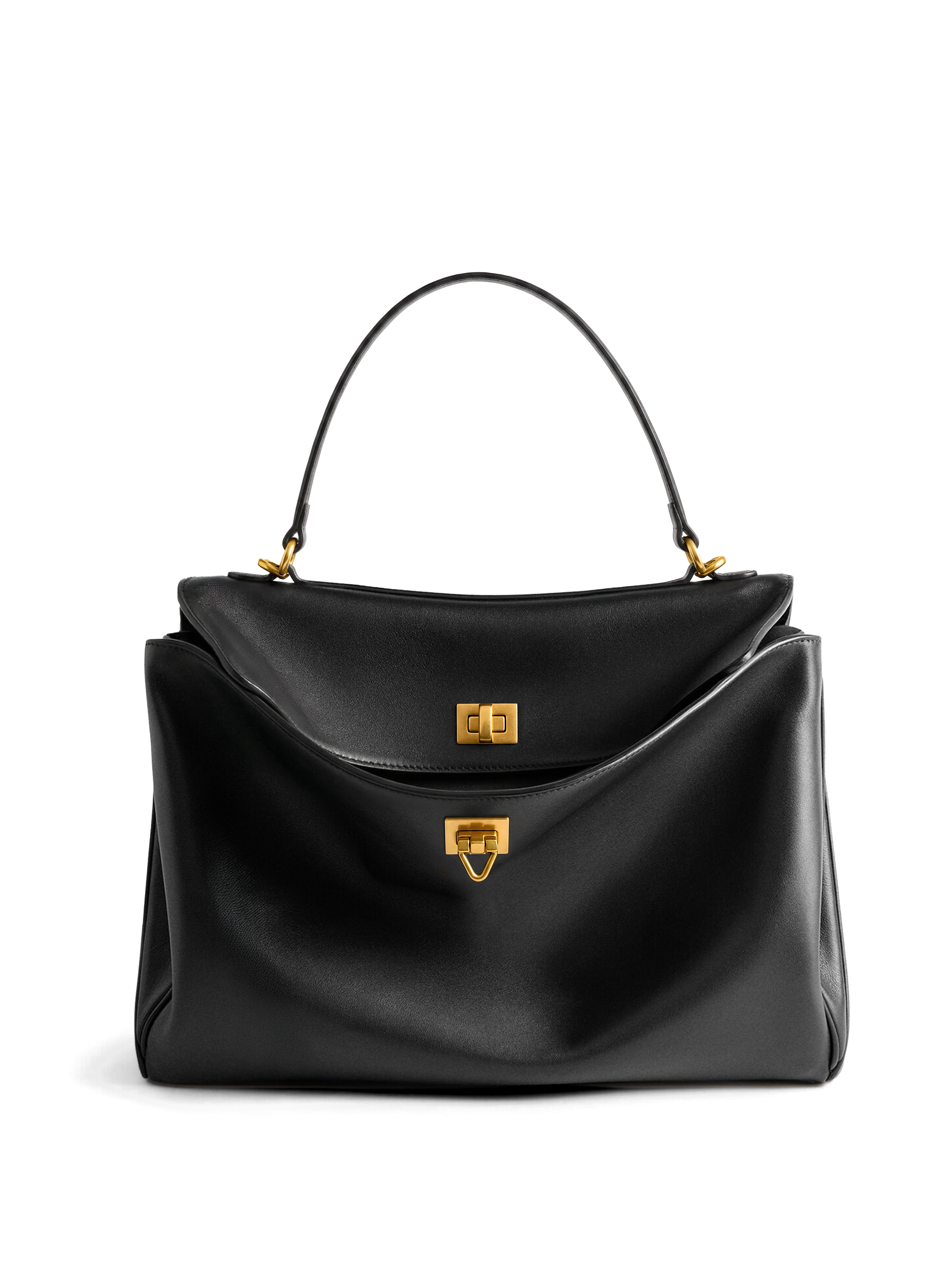 Soluta Black Leather Top Handle Bag