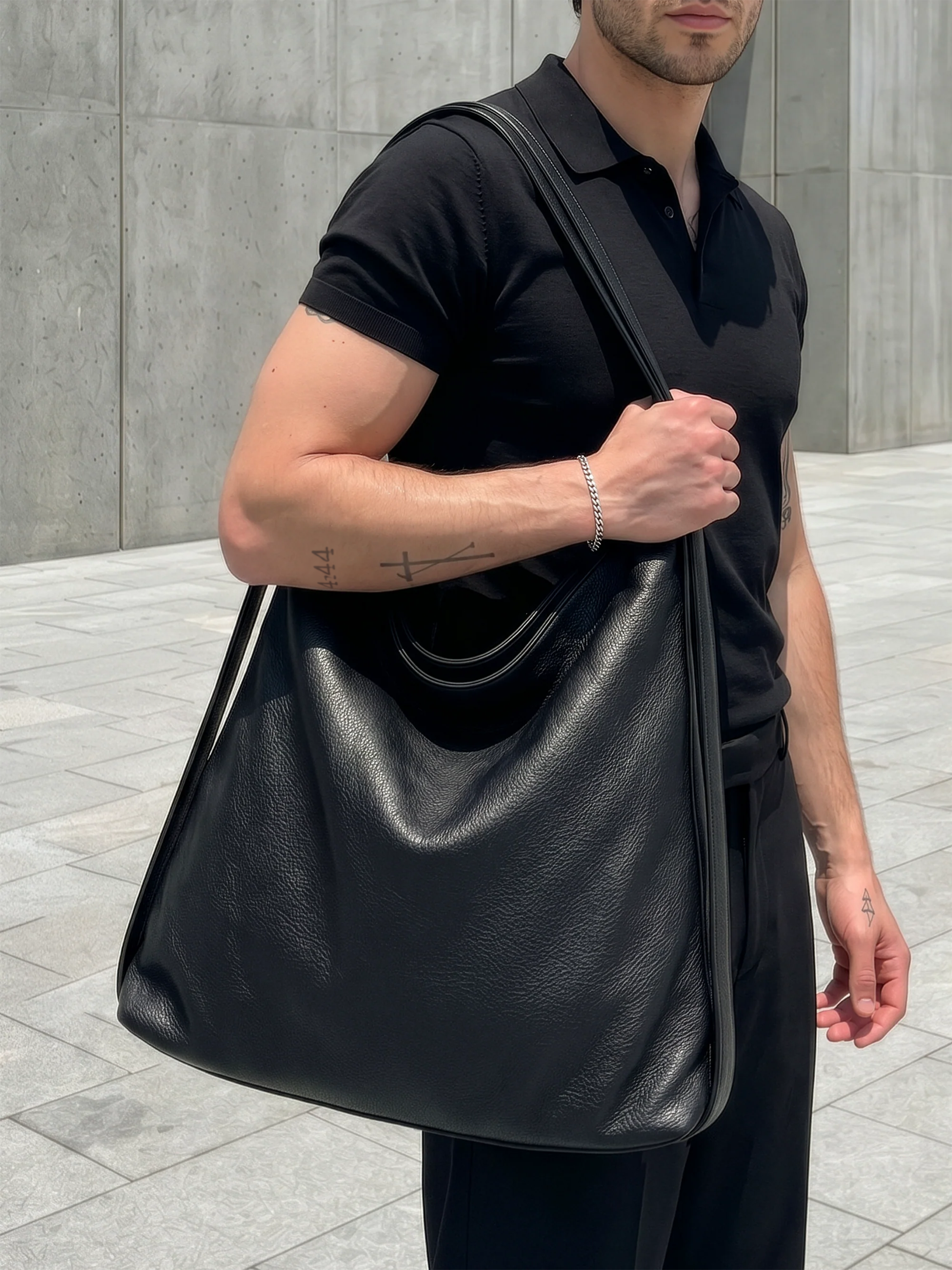 Versa Carryall Black Convertible Leather Tote