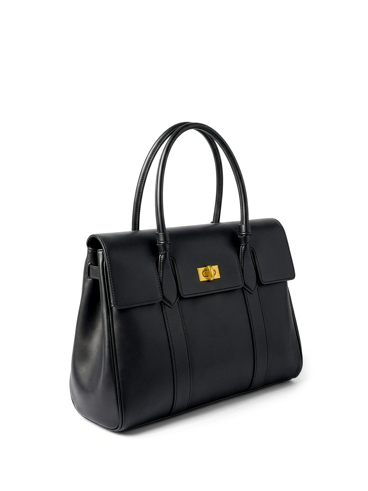 Domus Black Leather Top Handle Bag