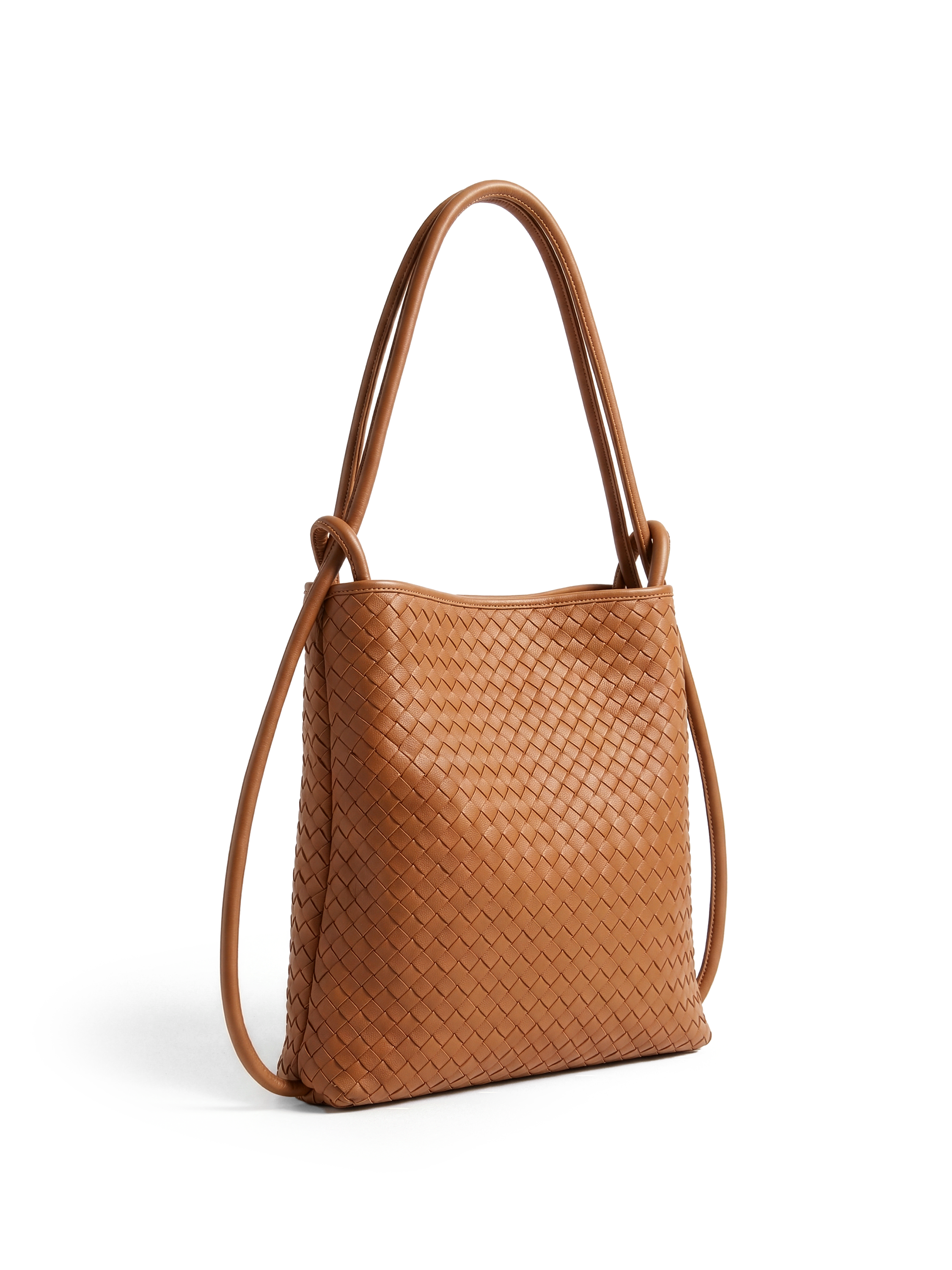 Mini Versa Tan Woven Convertible Leather Tote