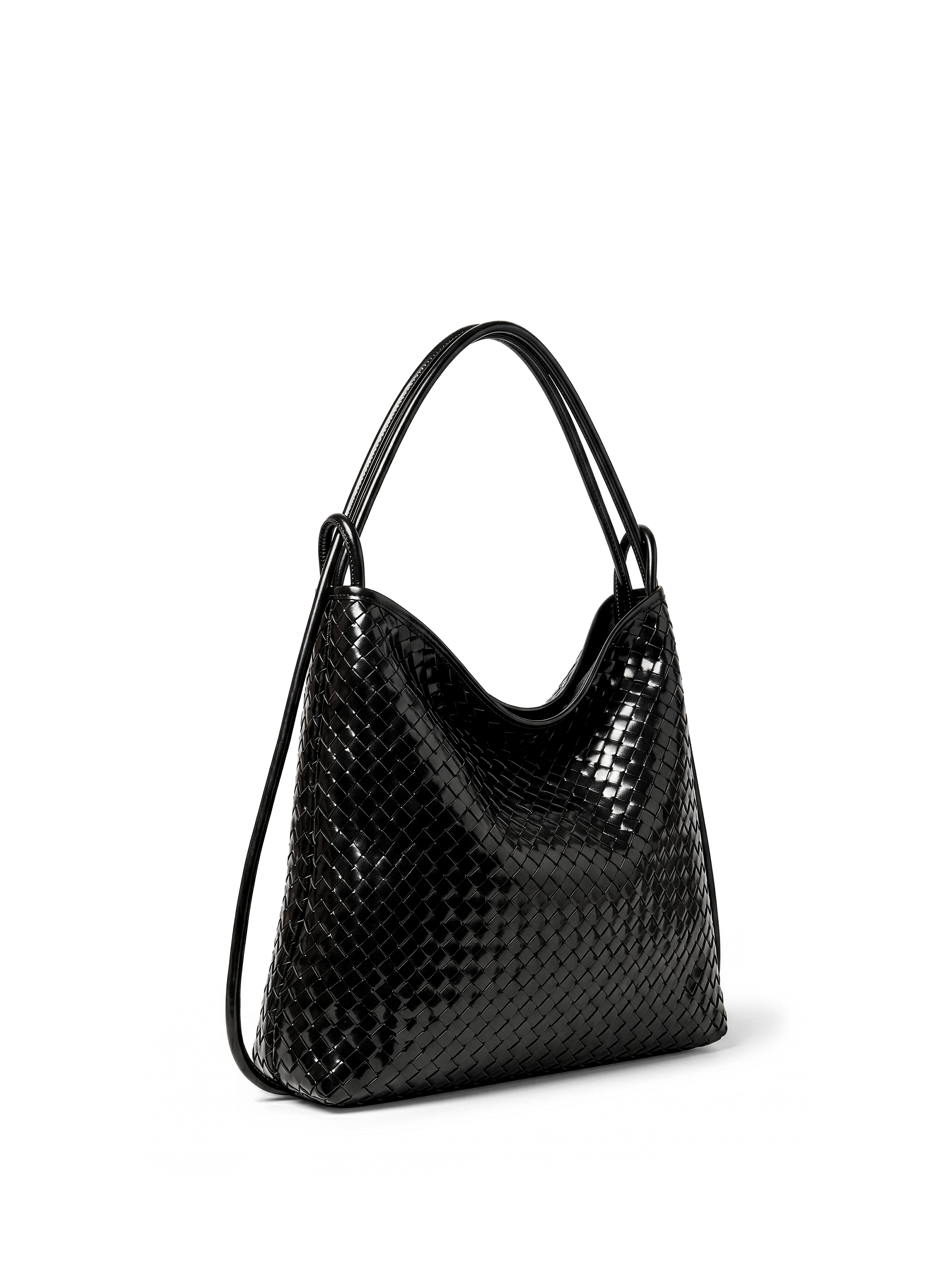 Versa Black Woven Convertible Leather Tote