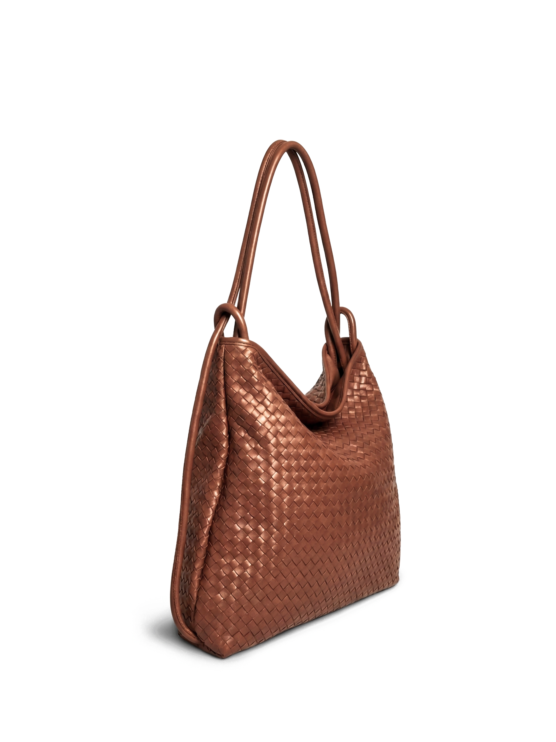 Versa Large Caramel Woven Convertible Leather Tote