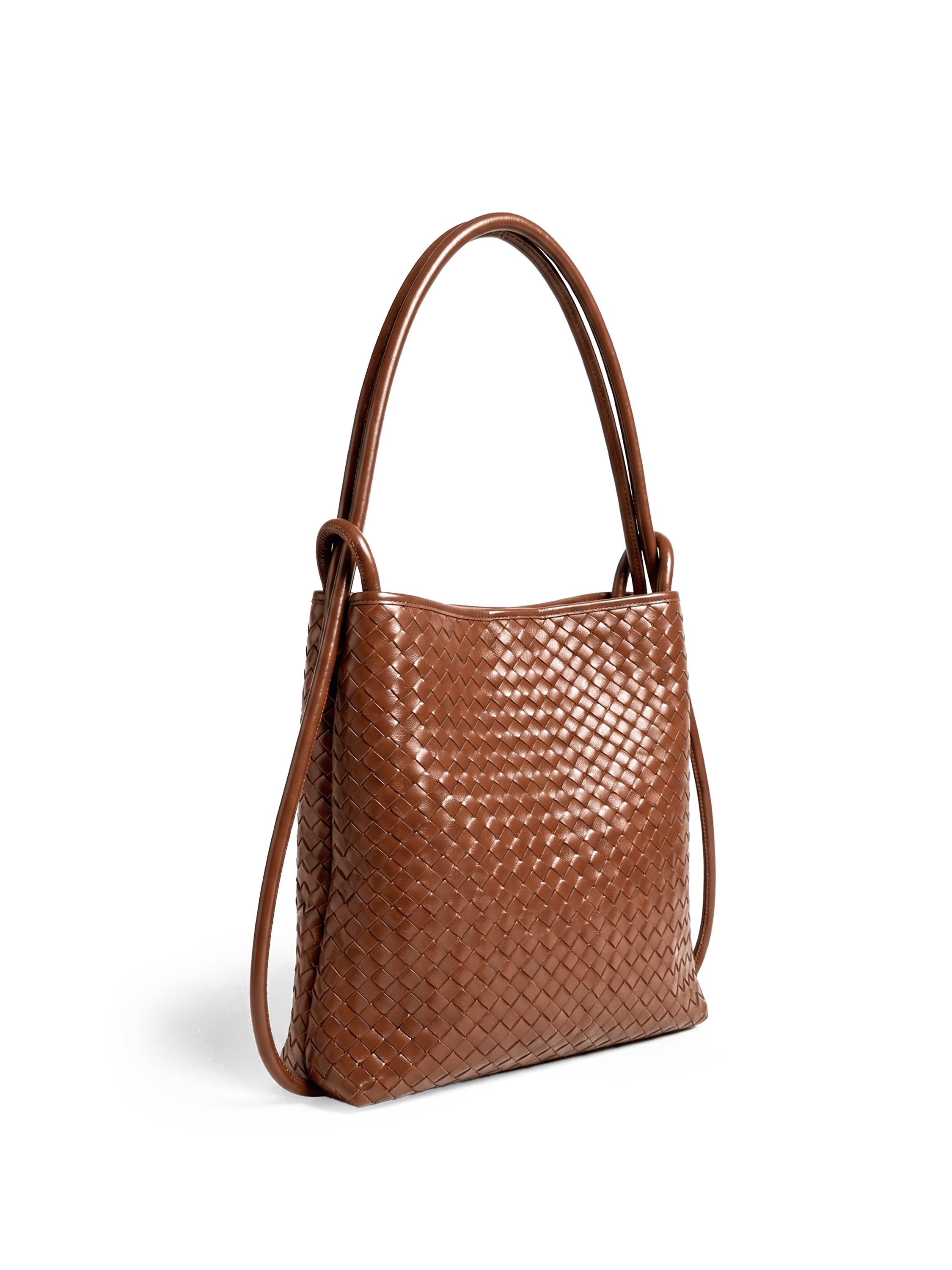 Mini Versa Caramel Woven Convertible Leather Tote