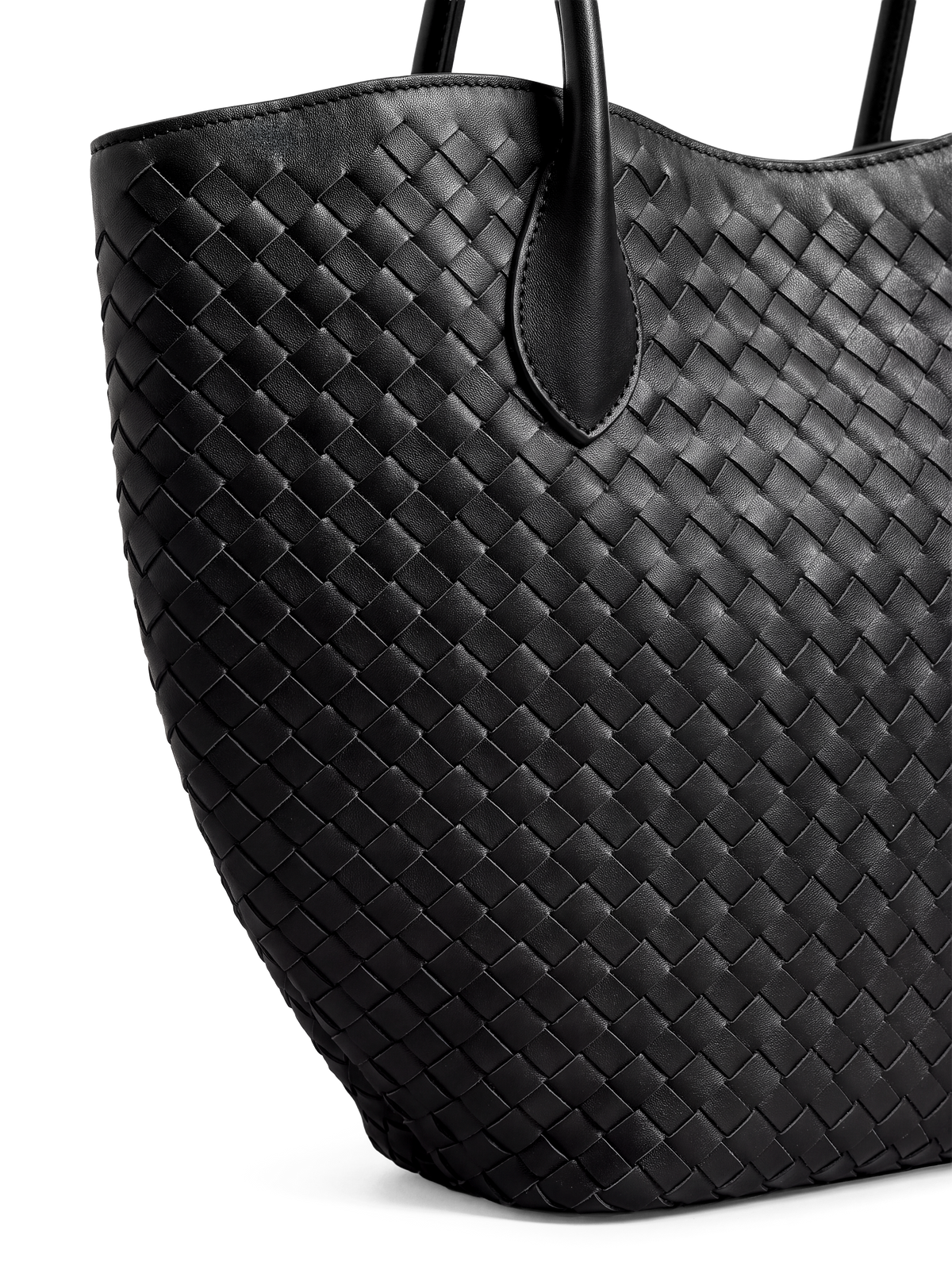 Lumen Black Woven Leather Tote Bag