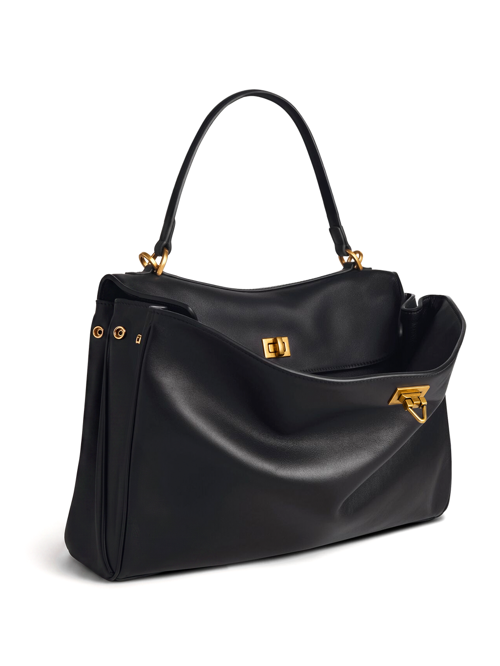 Soluta Black Leather Top Handle Bag