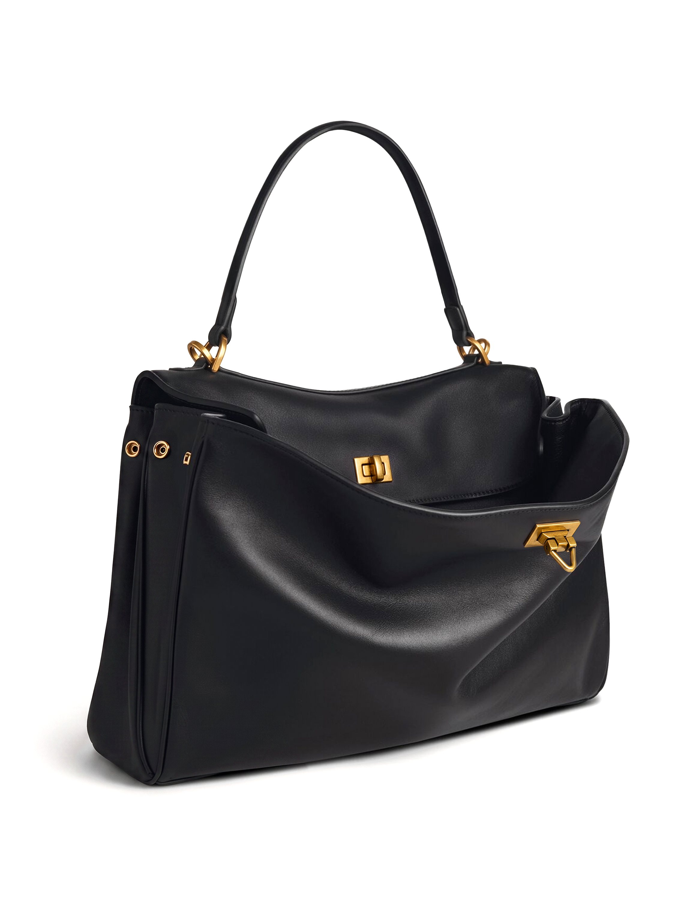 Soluta Black Leather Top Handle Bag