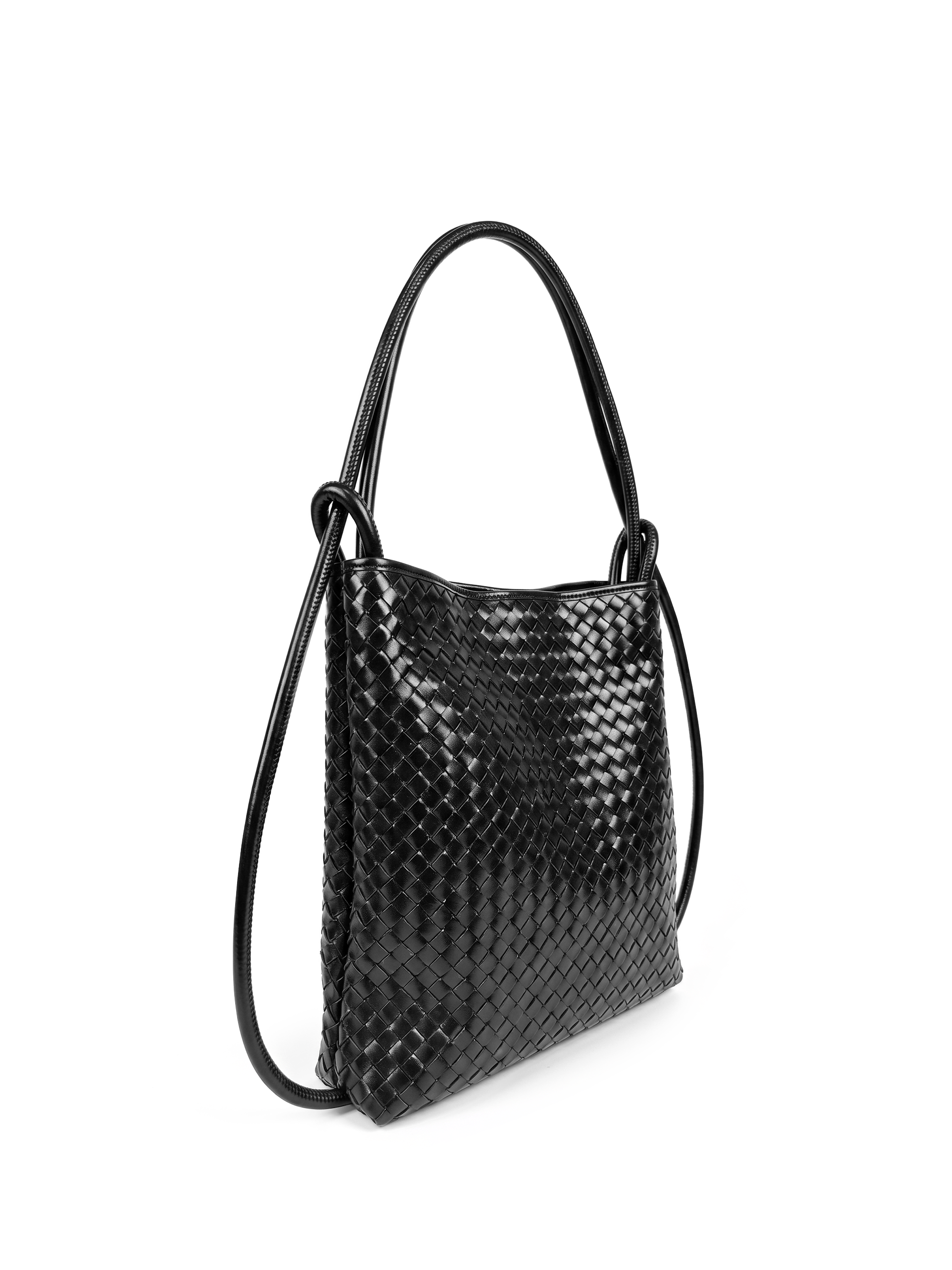 Mini Versa Black Woven Convertible Leather Tote