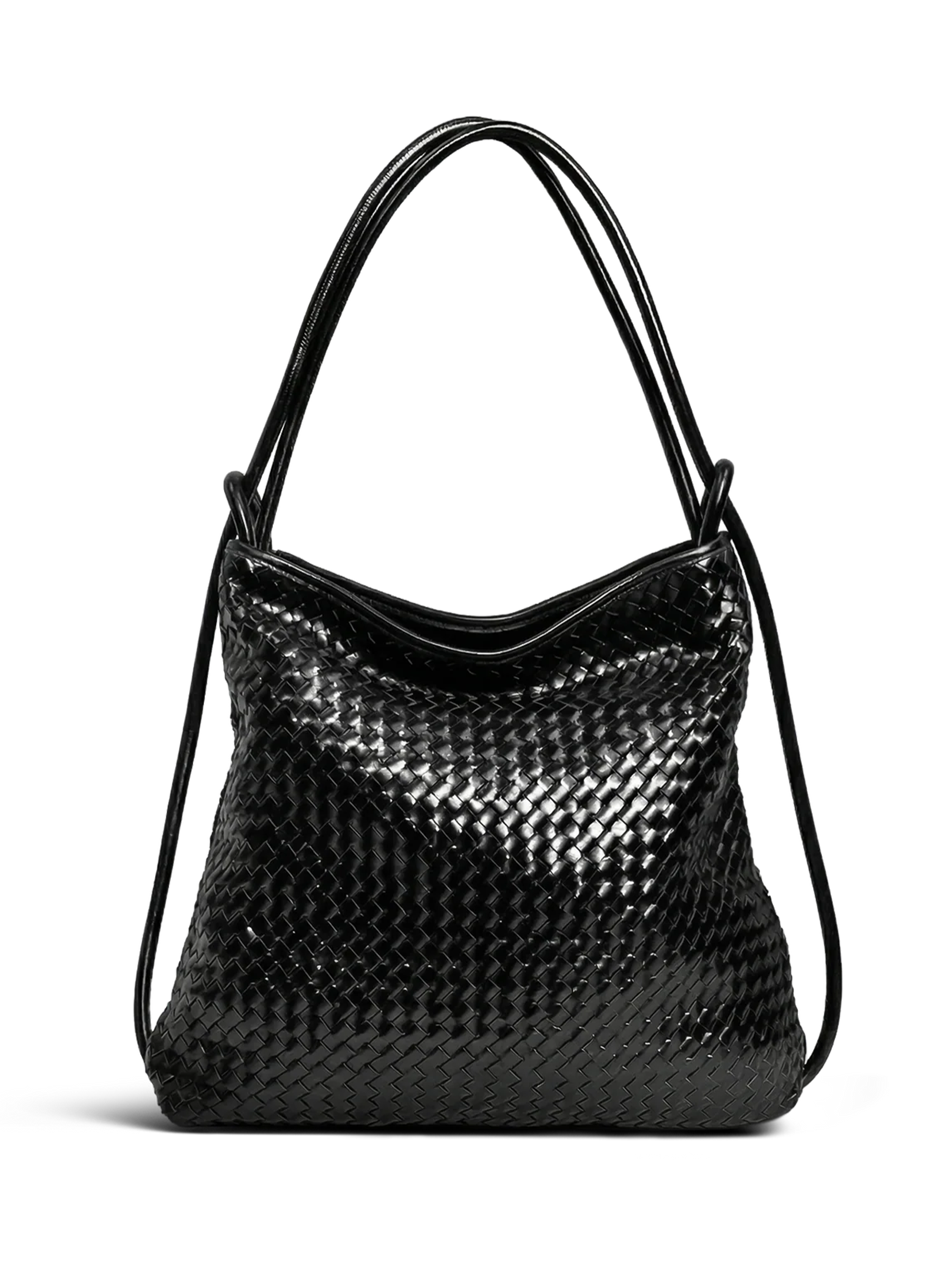 Versa Large Black Woven Convertible Leather Tote