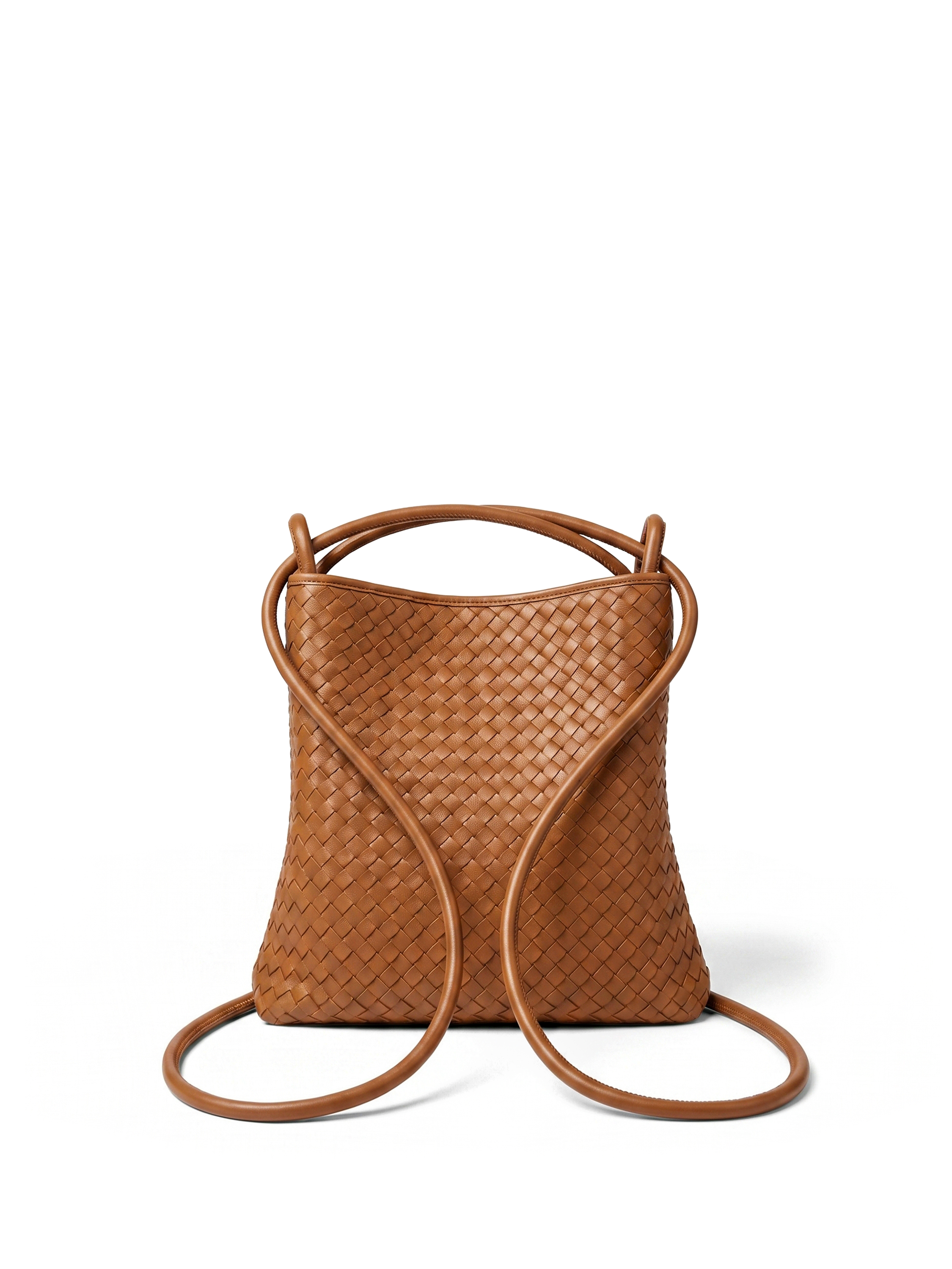 Mini Versa Tan Woven Convertible Leather Tote