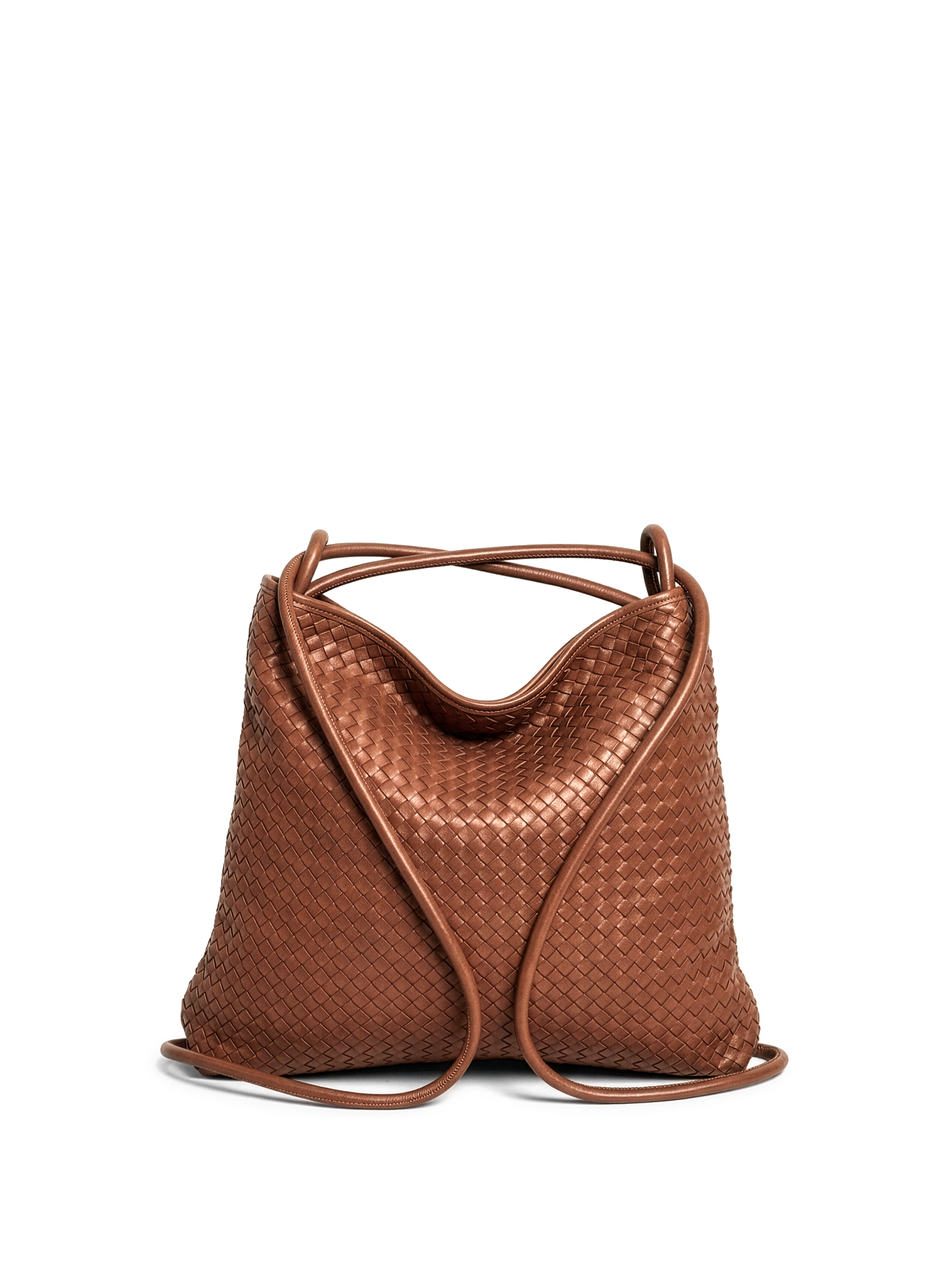 Versa Large Caramel Woven Convertible Leather Tote
