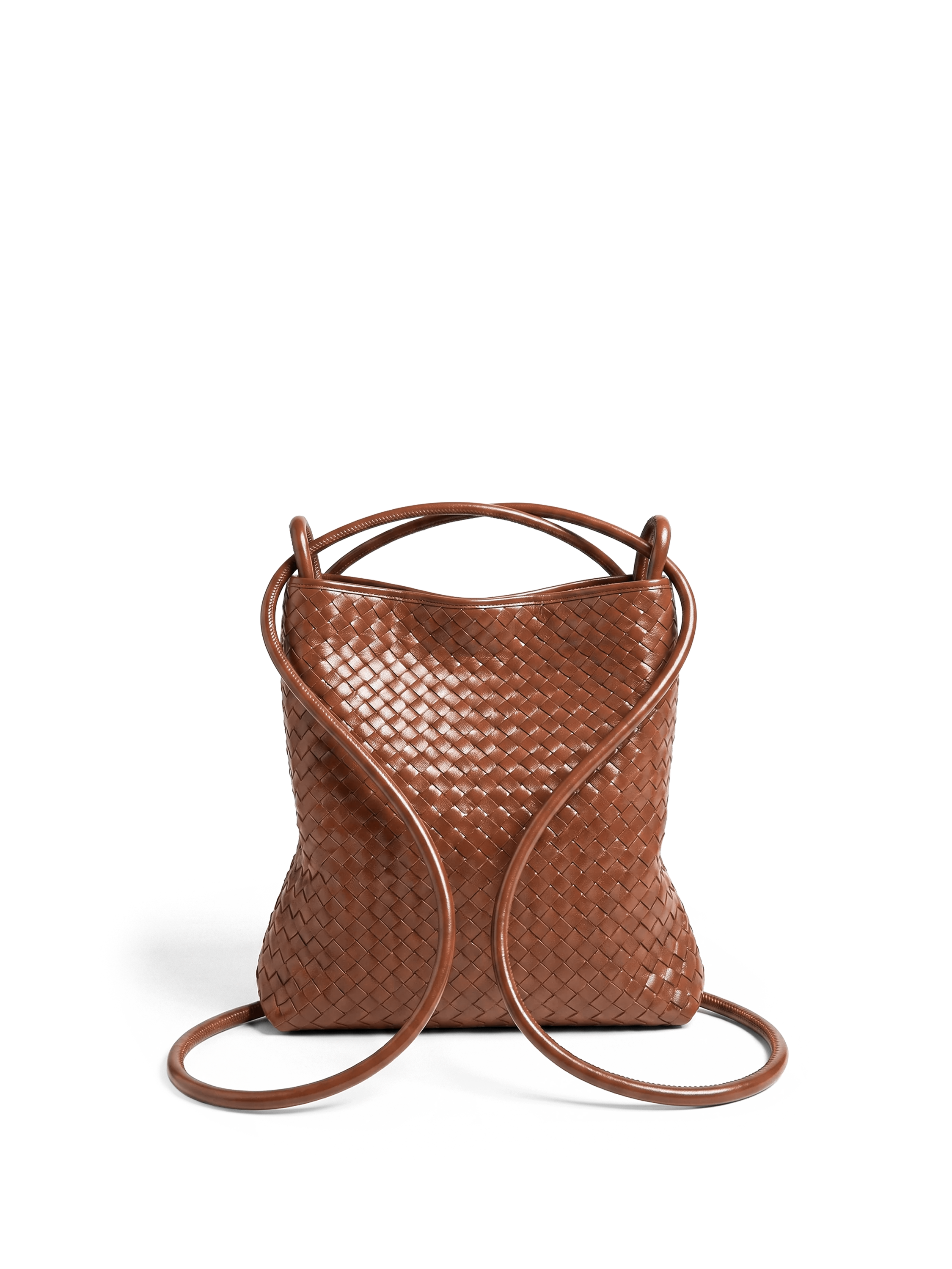 Mini Versa Caramel Woven Convertible Leather Tote