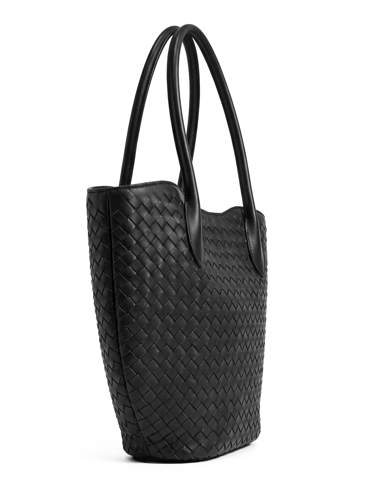 Lumen Black Woven Leather Tote Bag