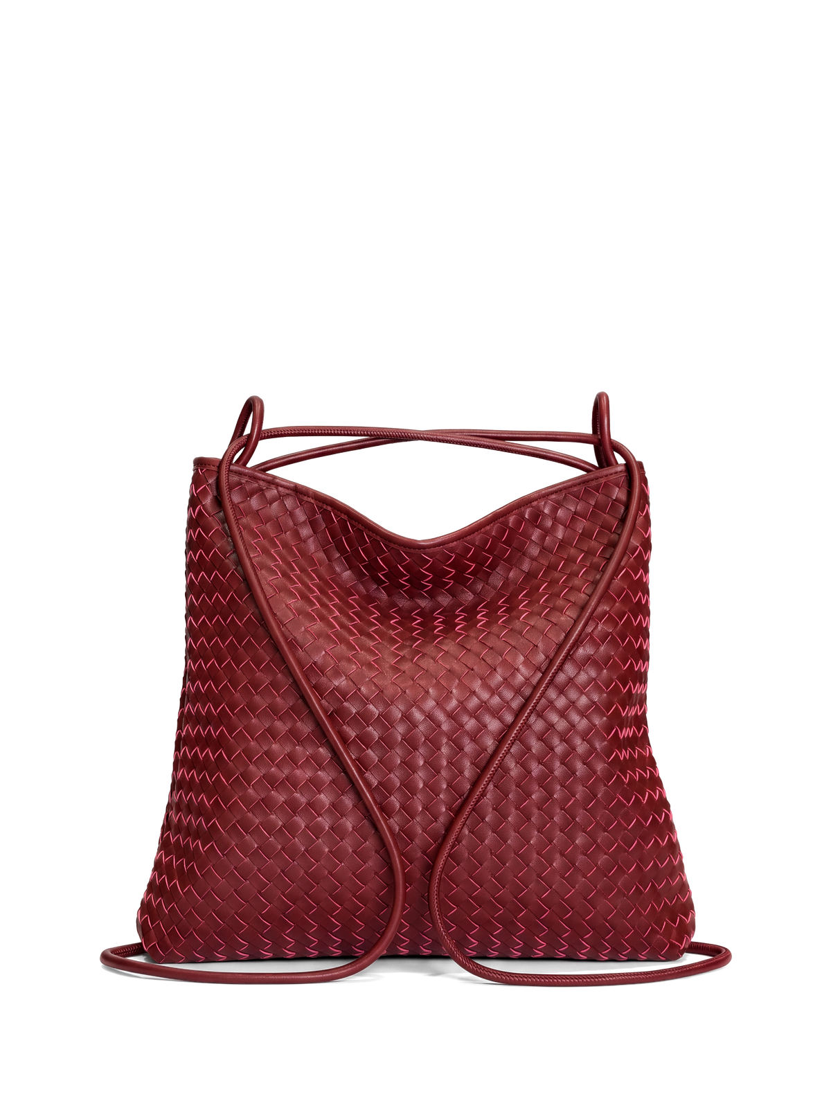 Versa Burgundy Woven Convertible Leather Tote
