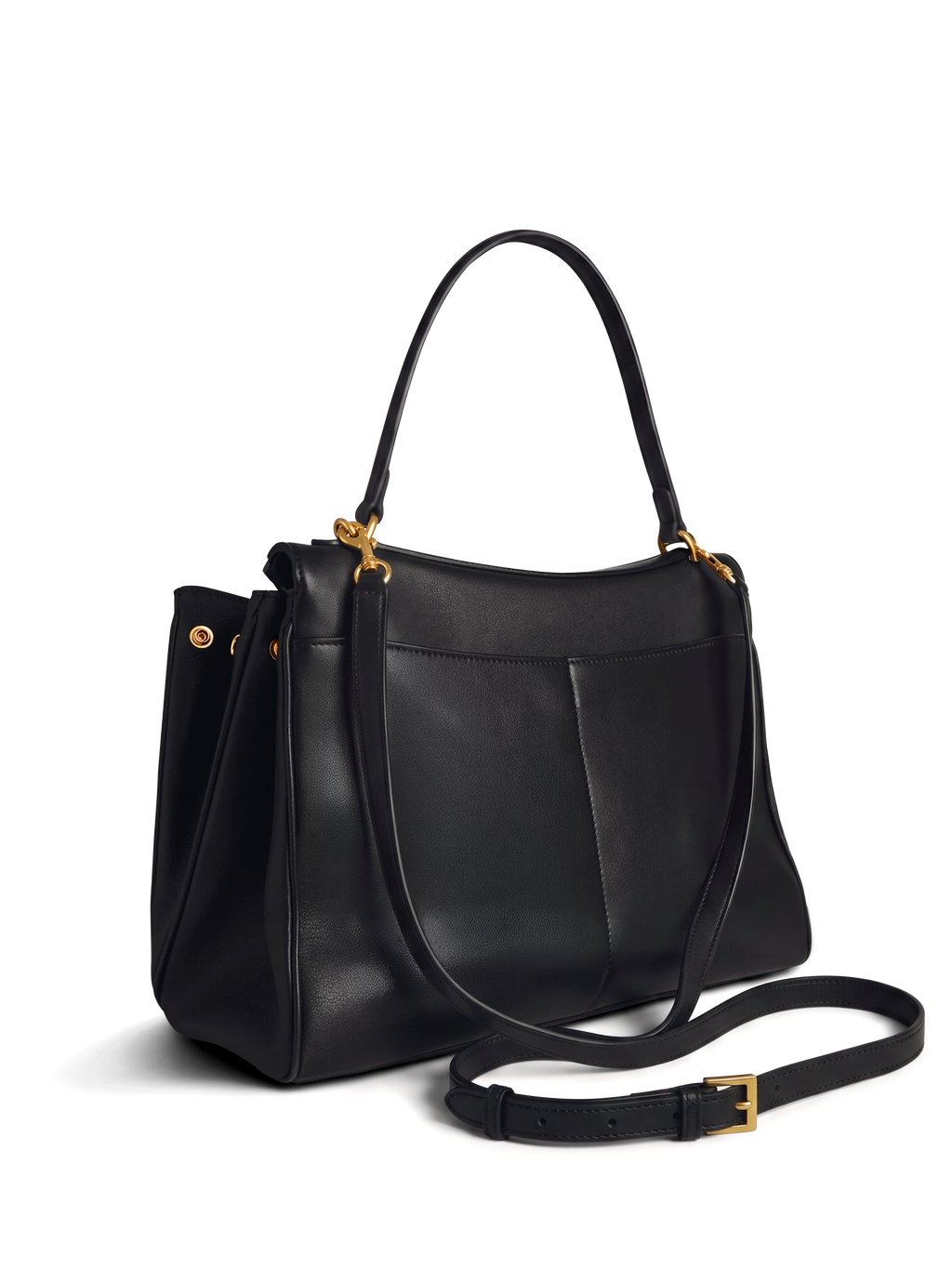 Soluta Black Leather Top Handle Bag