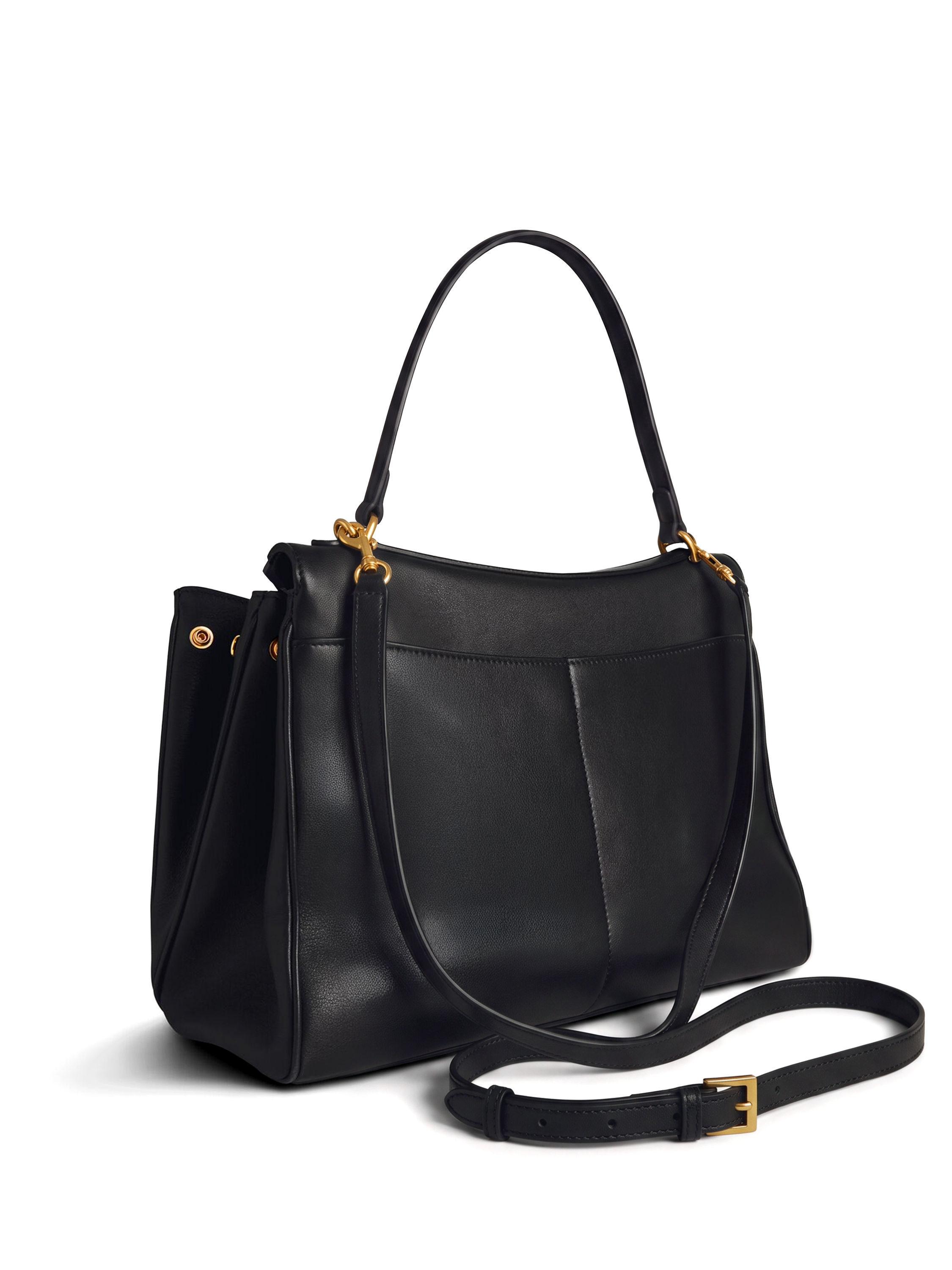 Soluta Black Leather Top Handle Bag