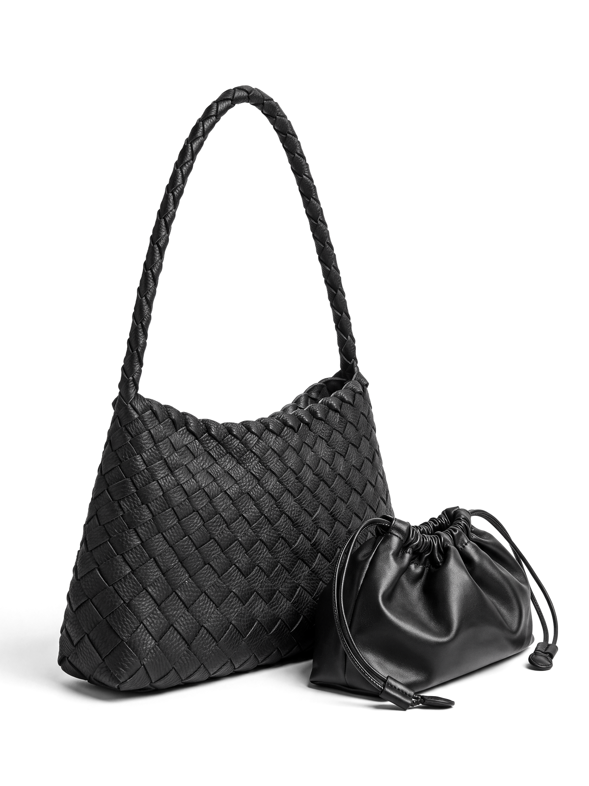 Linea Black Woven Leather Shoulder Bag