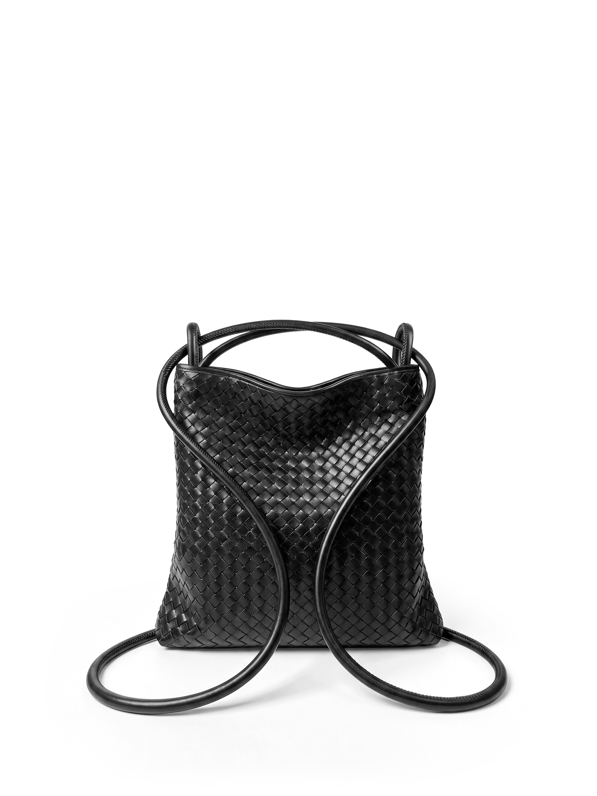 Mini Versa Black Woven Convertible Leather Tote