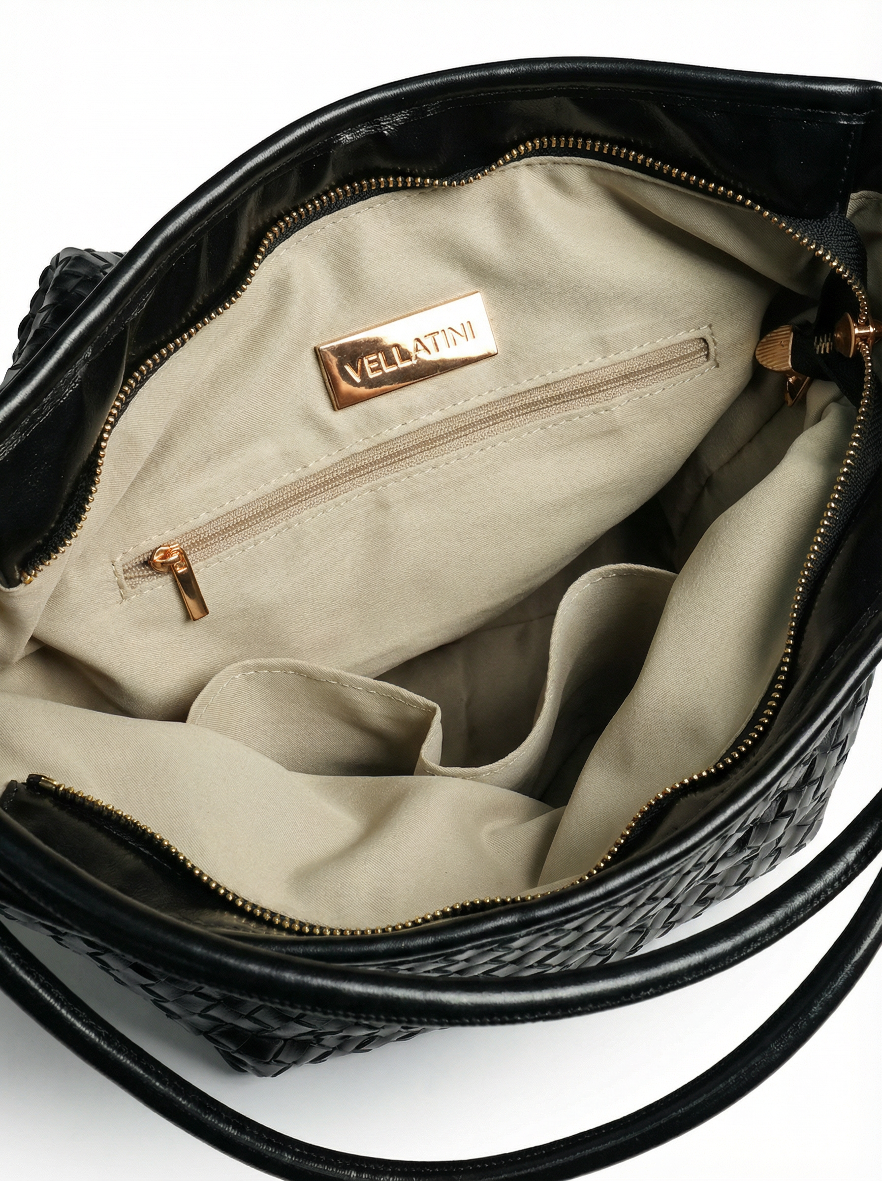 Versa Large Black Woven Convertible Leather Tote