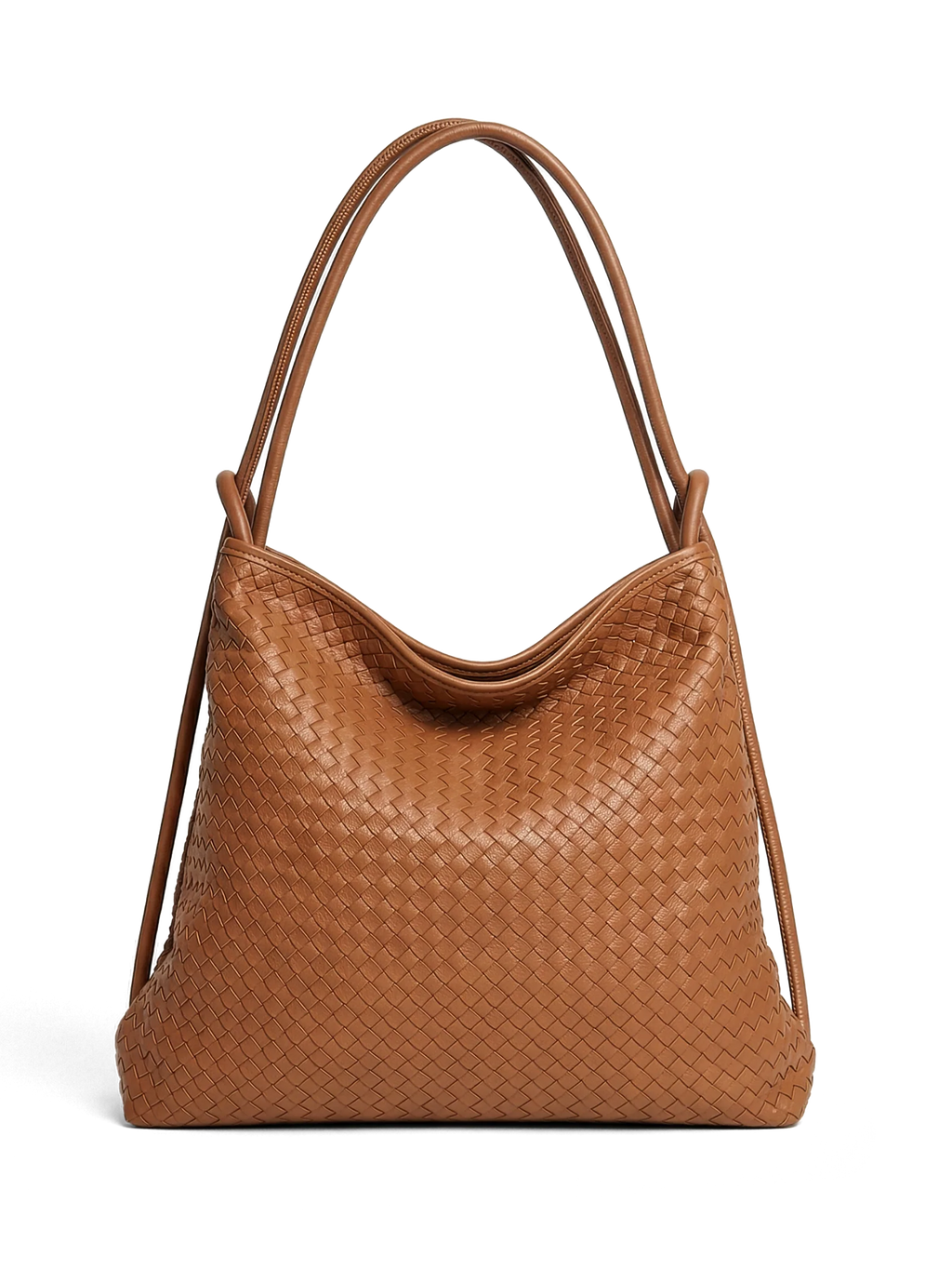 Versa Large Tan Brown Woven Convertible Leather Tote