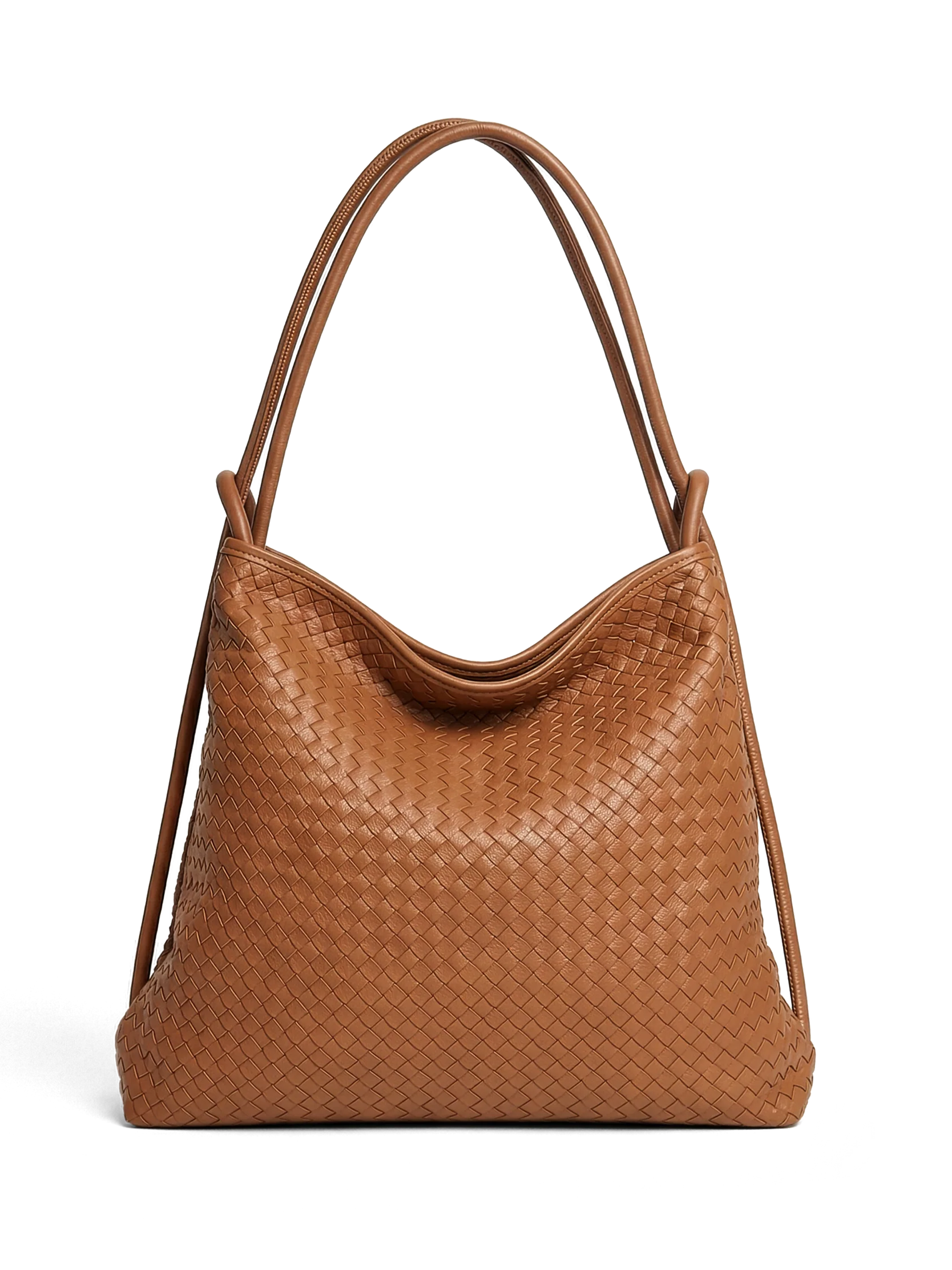 Versa Large Tan Brown Woven Convertible Leather Tote