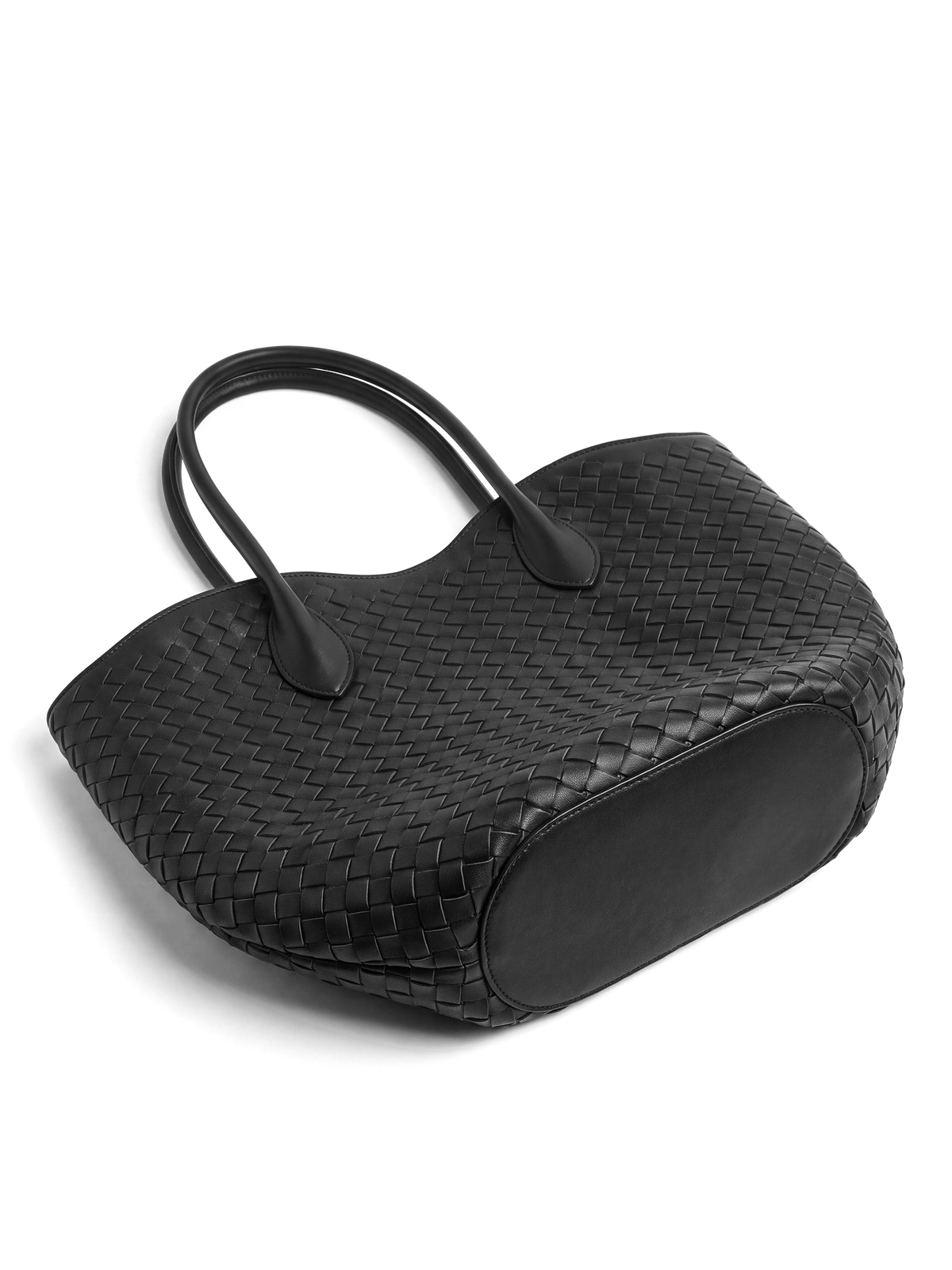 Lumen Black Woven Leather Tote Bag