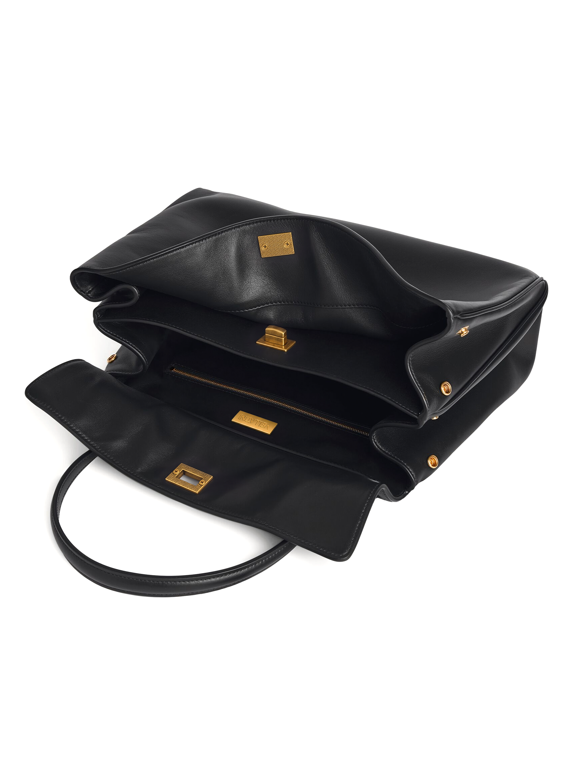 Soluta Black Leather Top Handle Bag
