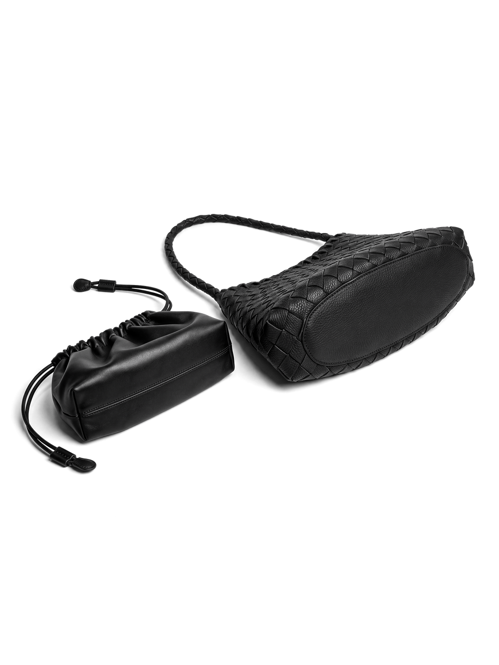 Linea Black Woven Leather Shoulder Bag