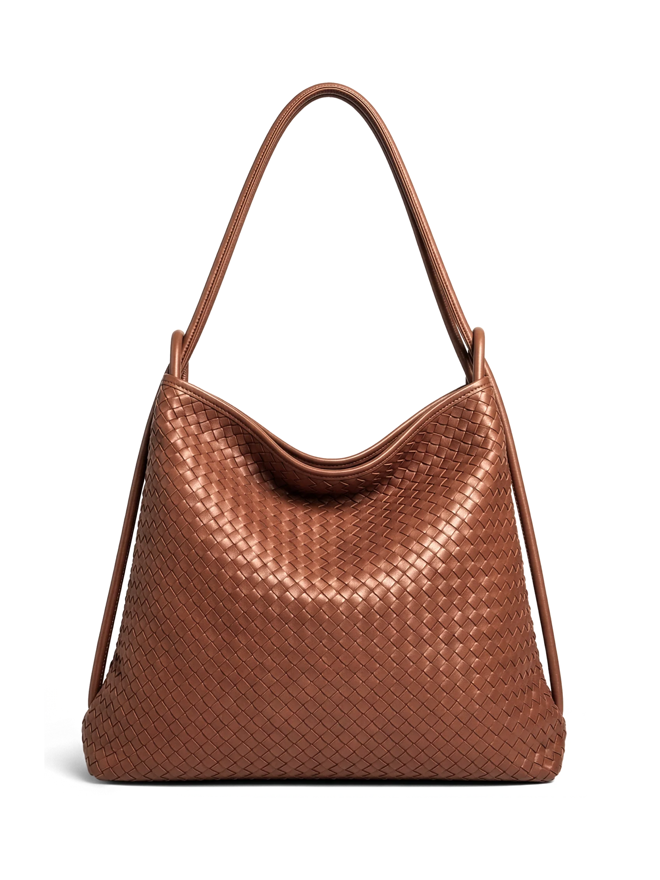 Versa Large Caramel Woven Convertible Leather Tote