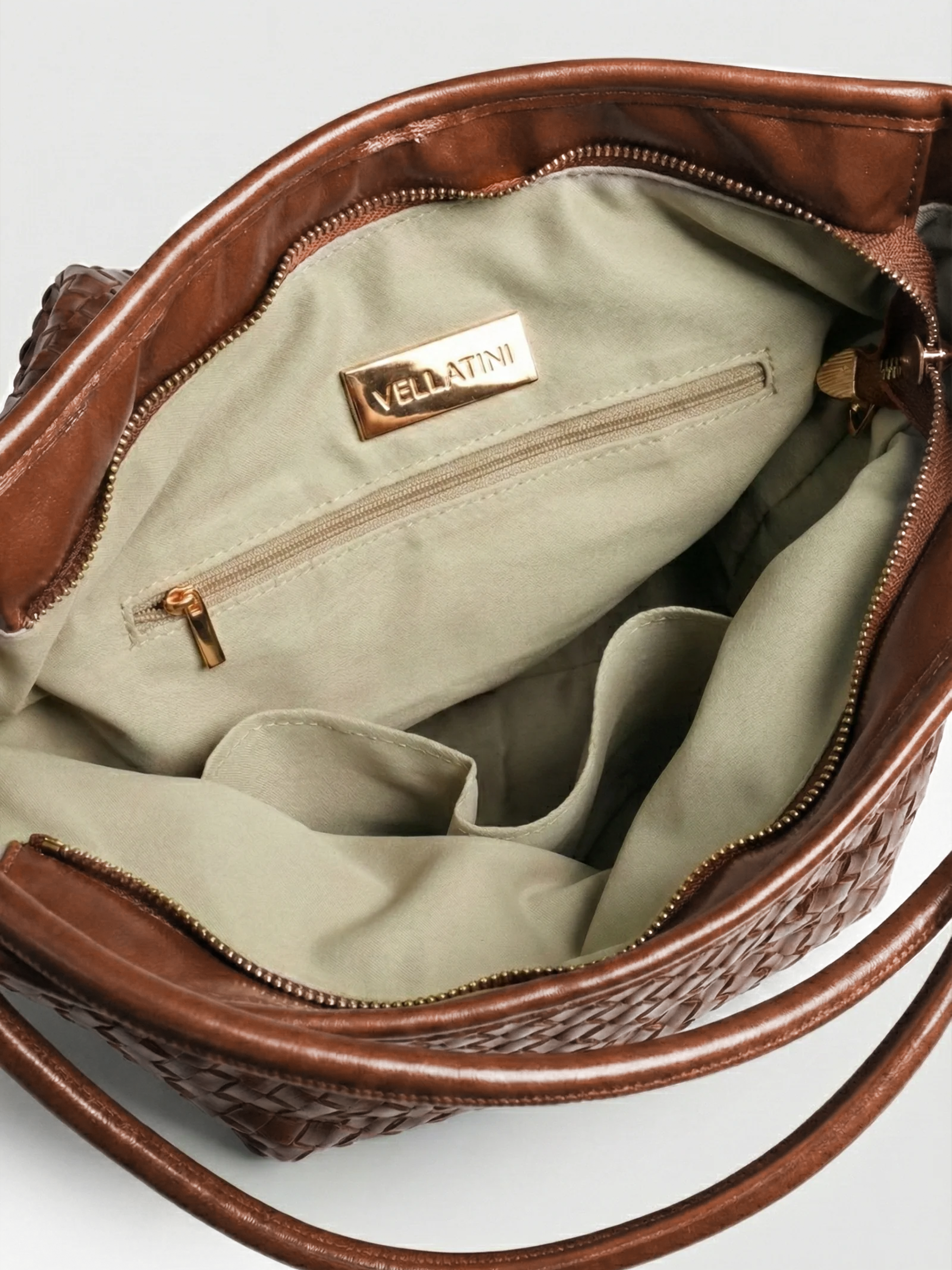 Versa Large Caramel Woven Convertible Leather Tote