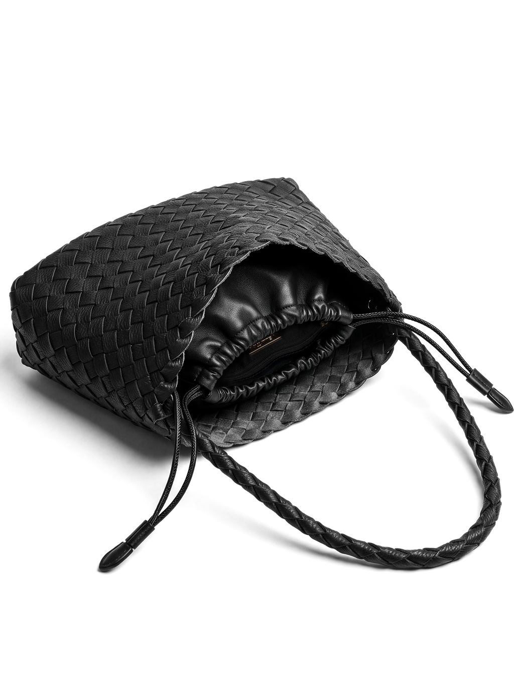 Linea Black Woven Leather Shoulder Bag