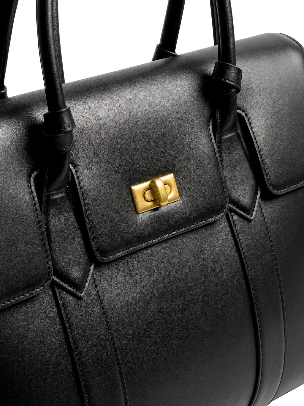 Domus Black Leather Top Handle Bag