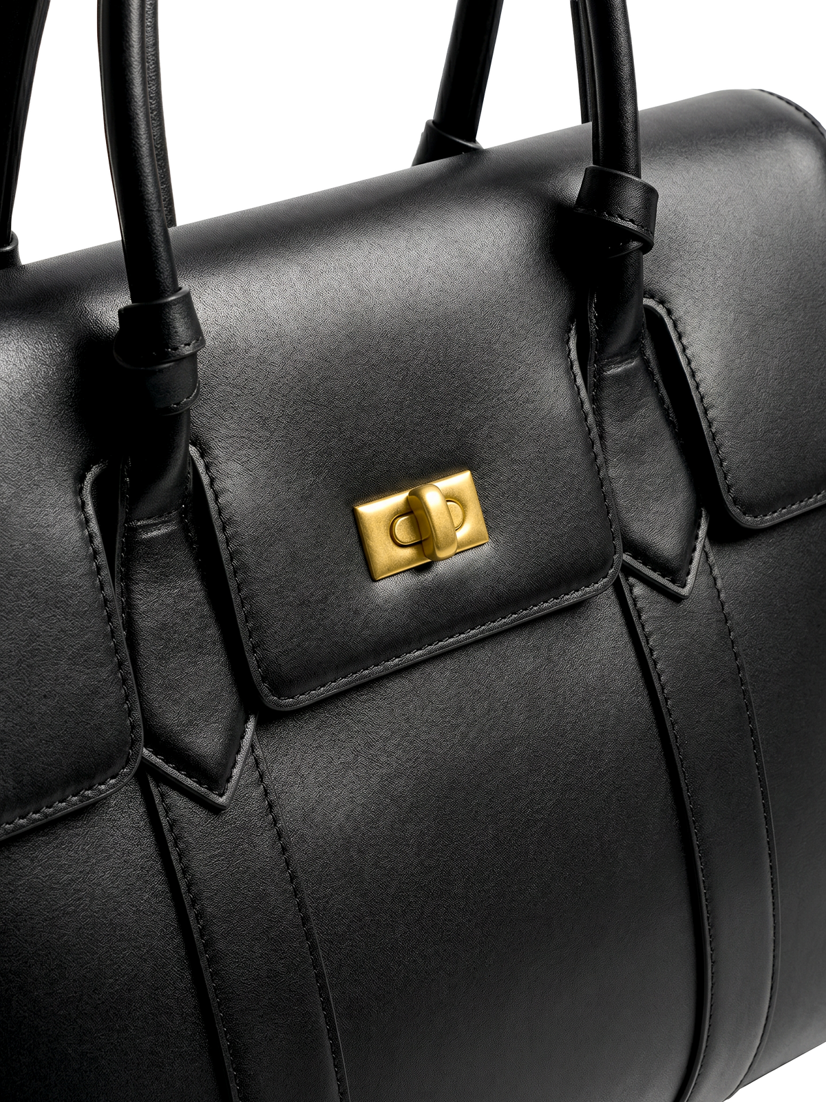 Domus Black Leather Top Handle Bag