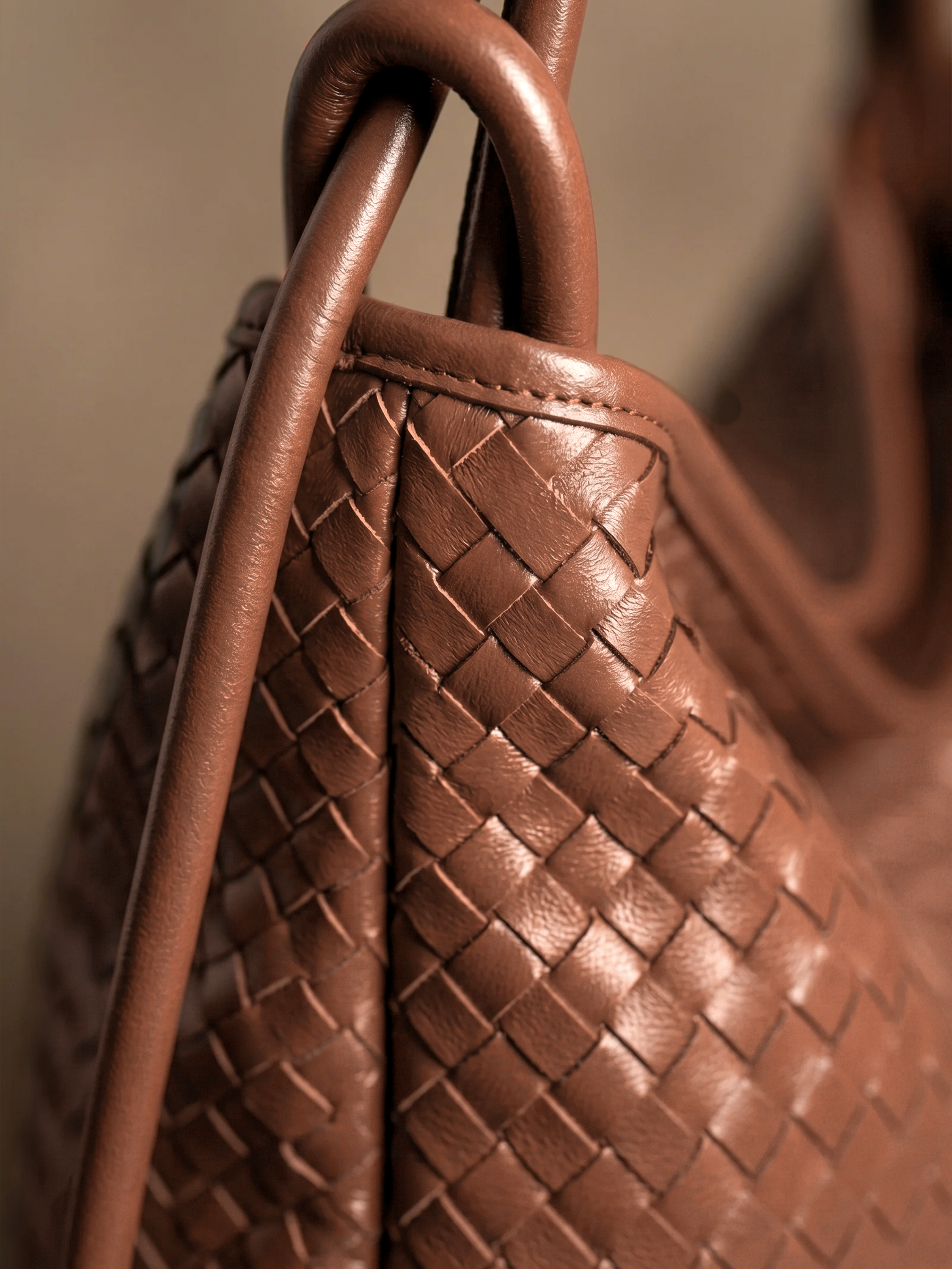 Versa Large Caramel Woven Convertible Leather Tote