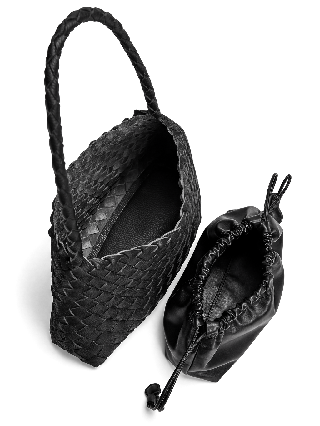 Linea Black Woven Leather Shoulder Bag