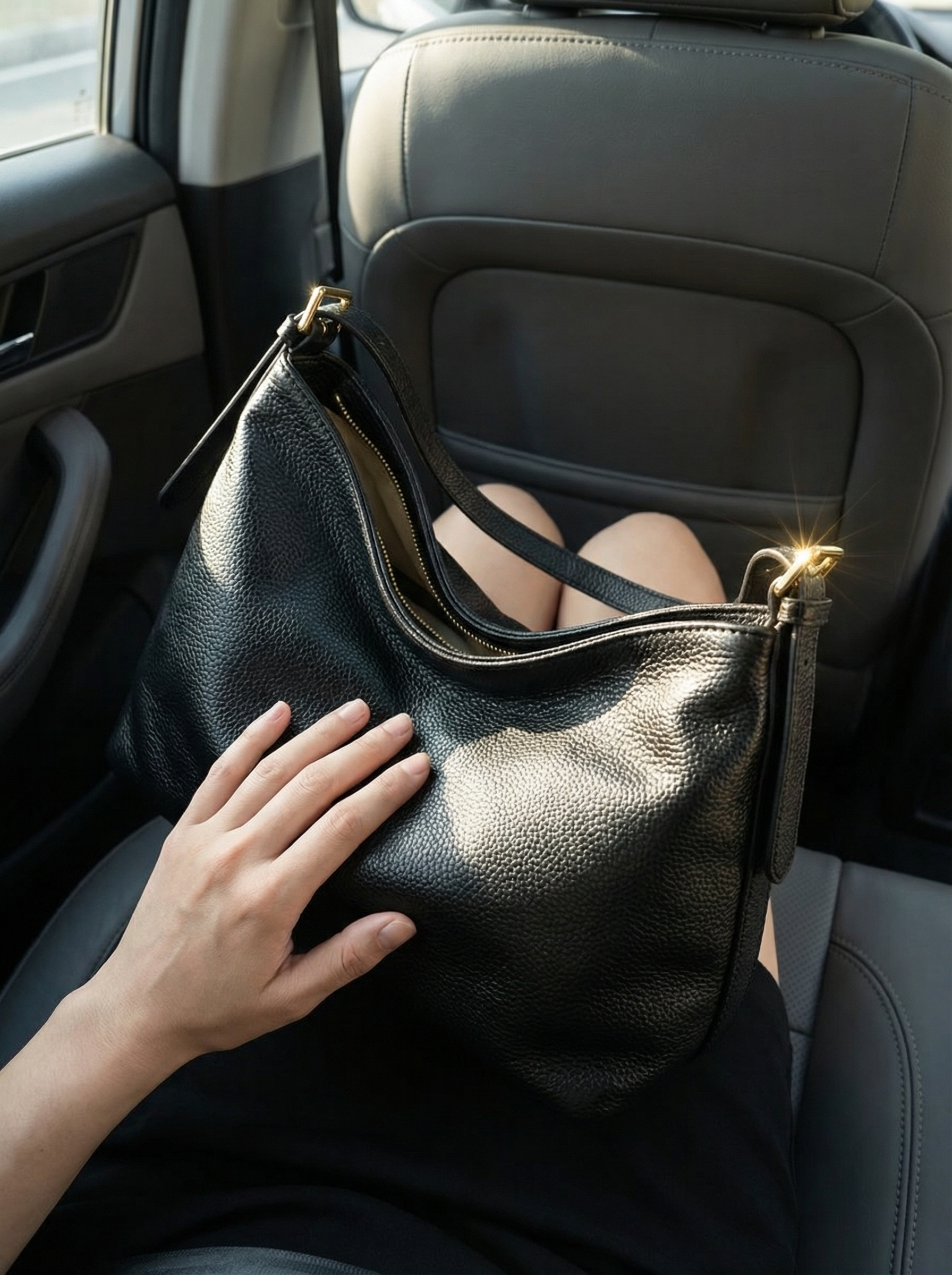 Alessa Black Leather Shoulder Bag