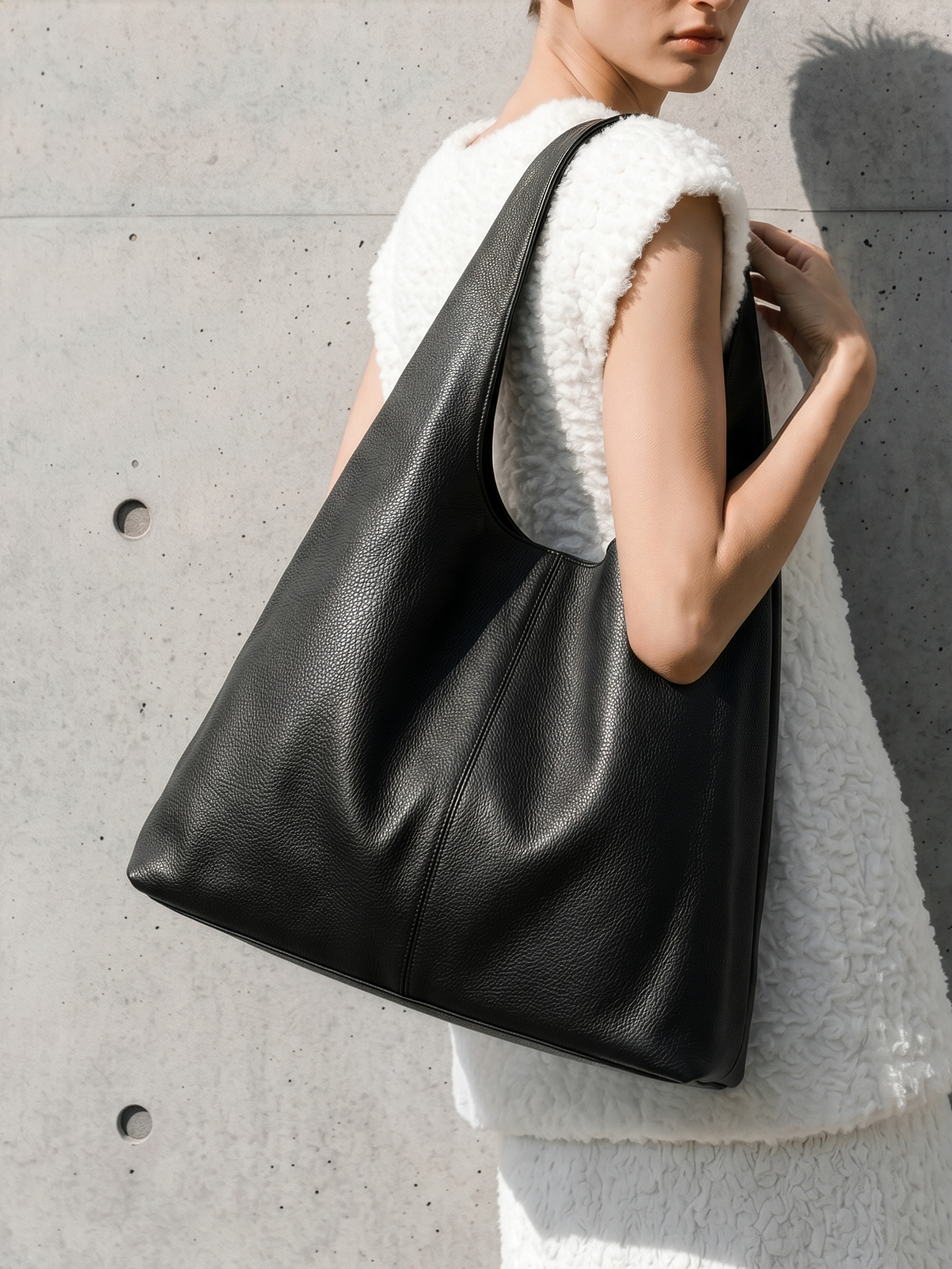 Alba Black Slouchy Leather Tote with Pouch