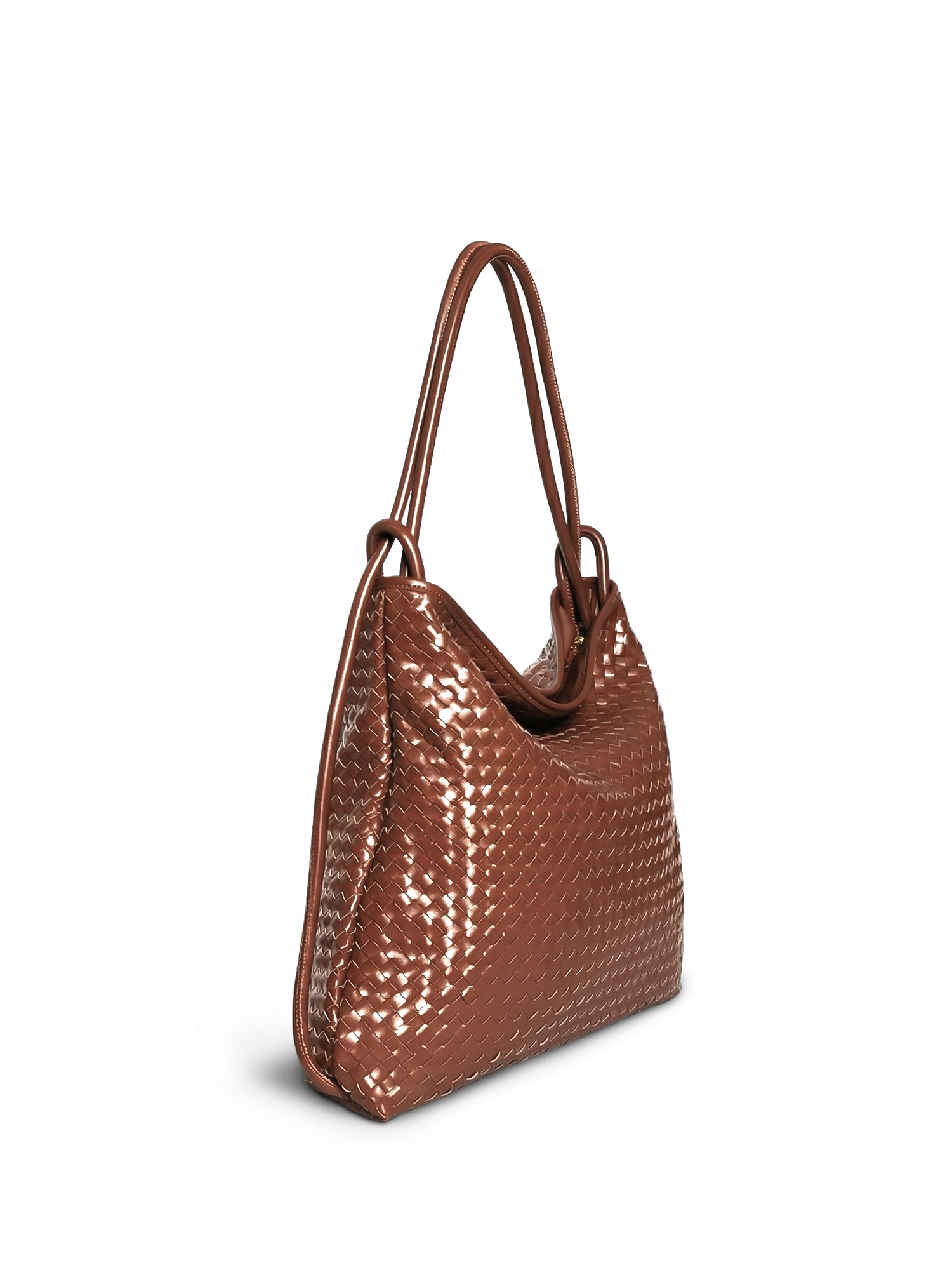 Versa Large Caramel Woven Convertible Leather Tote