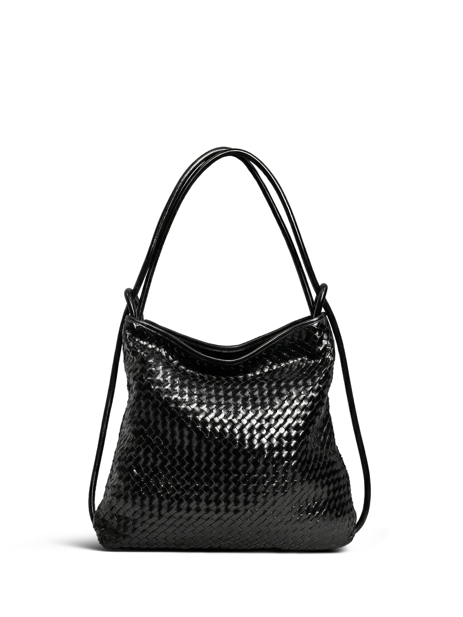 Versa Large Black Woven Convertible Leather Tote