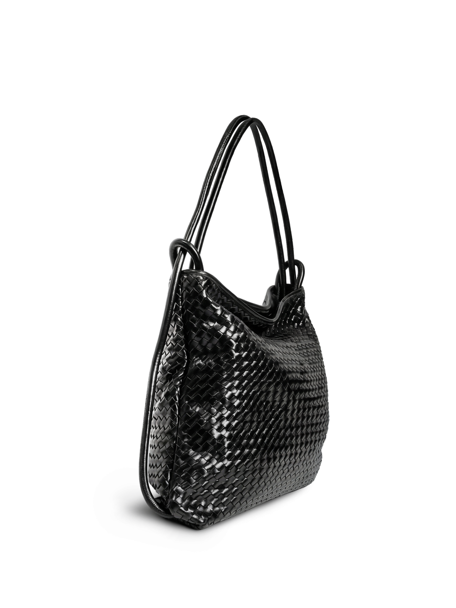 Versa Large Black Woven Convertible Leather Tote