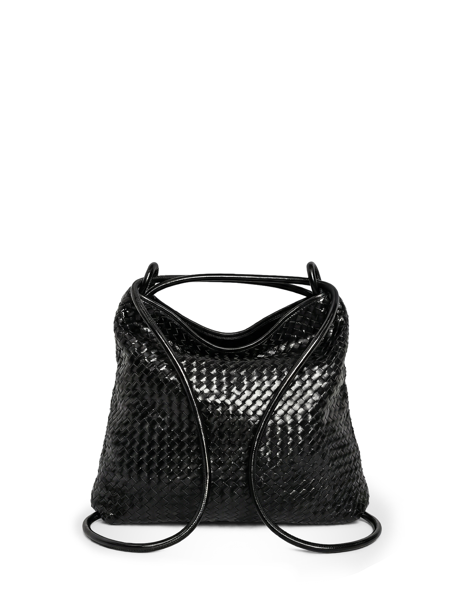 Versa Large Black Woven Convertible Leather Tote
