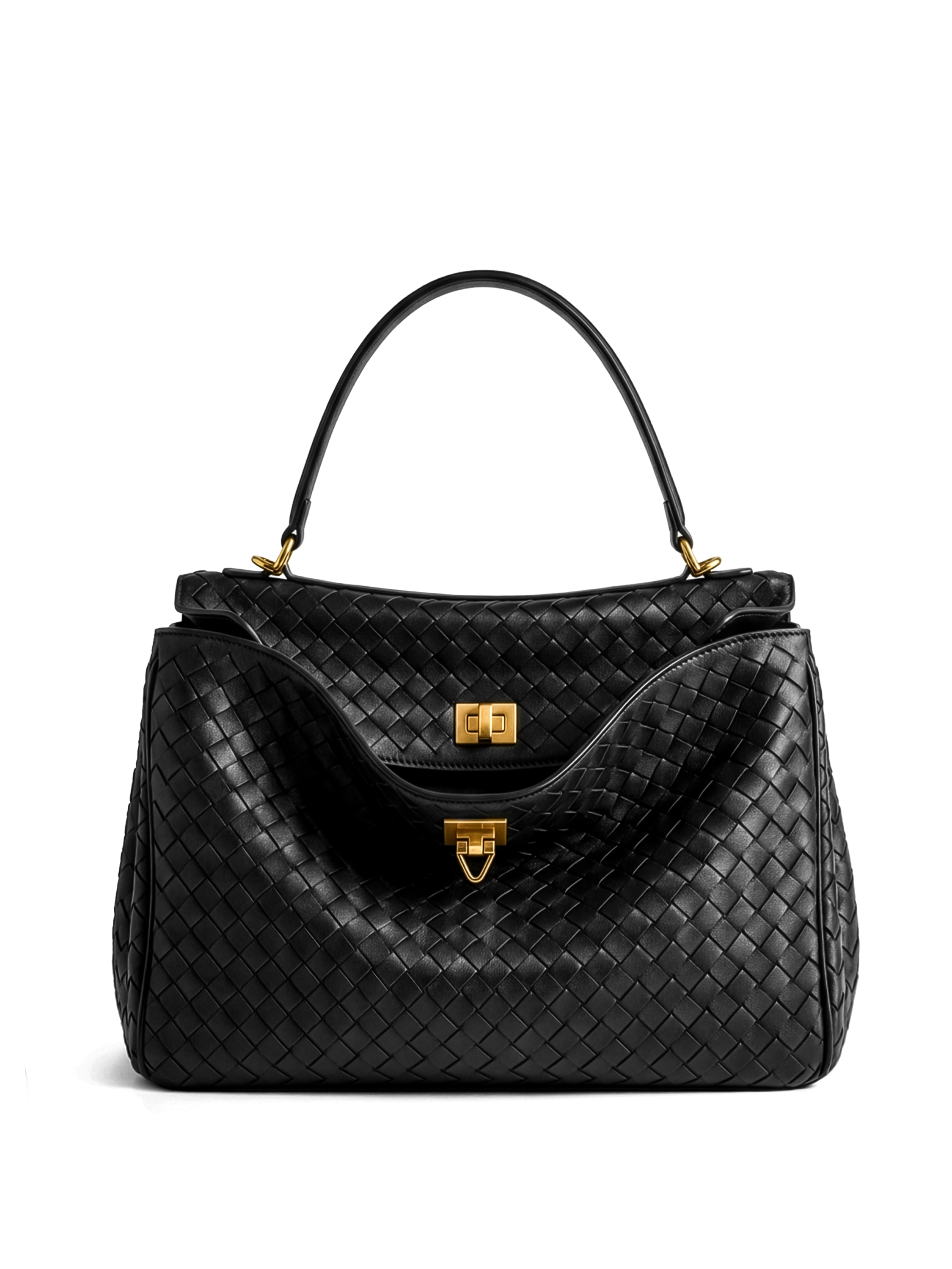 Soluta Black Woven Leather Top Handle Bag