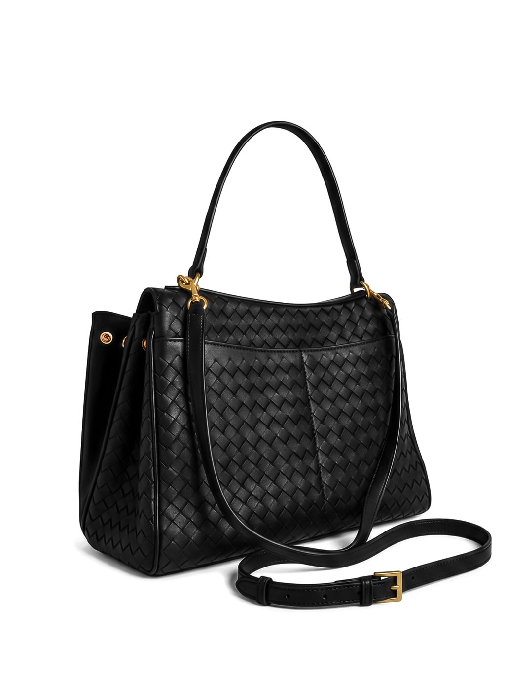 Soluta Black Woven Leather Top Handle Bag
