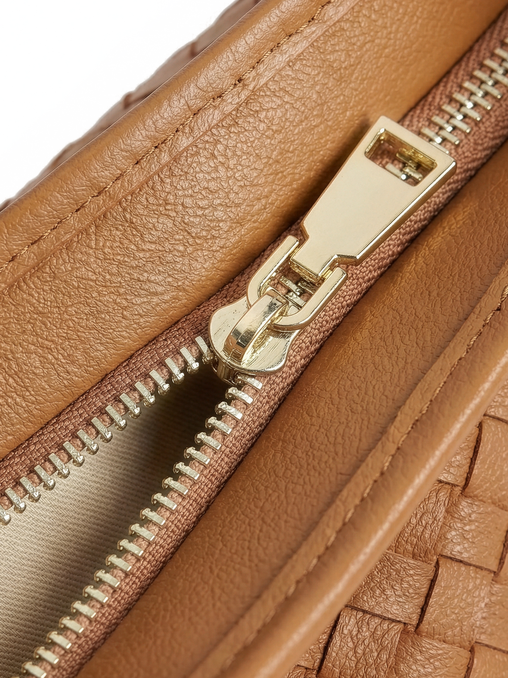 Versa Large Tan Brown Woven Convertible Leather Tote